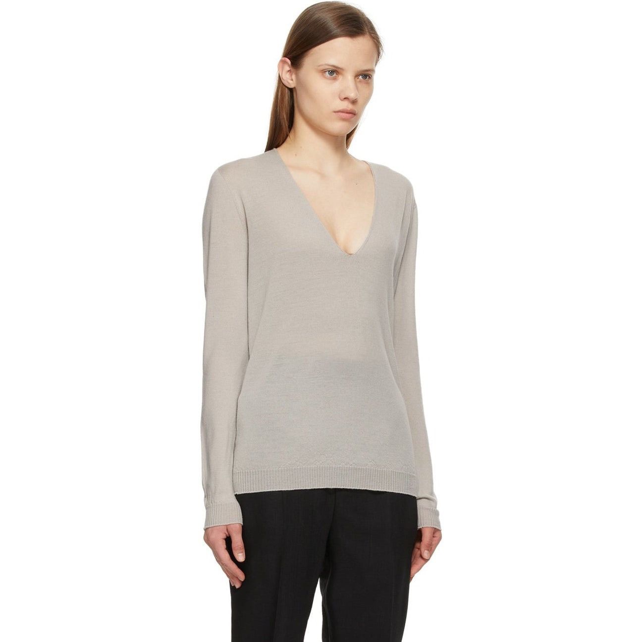 Rick Owens Last Size Rick Owens Grey Merino Wool V-Neck Sweater Size S / US 4 / IT 40 - 2 Thumbnail