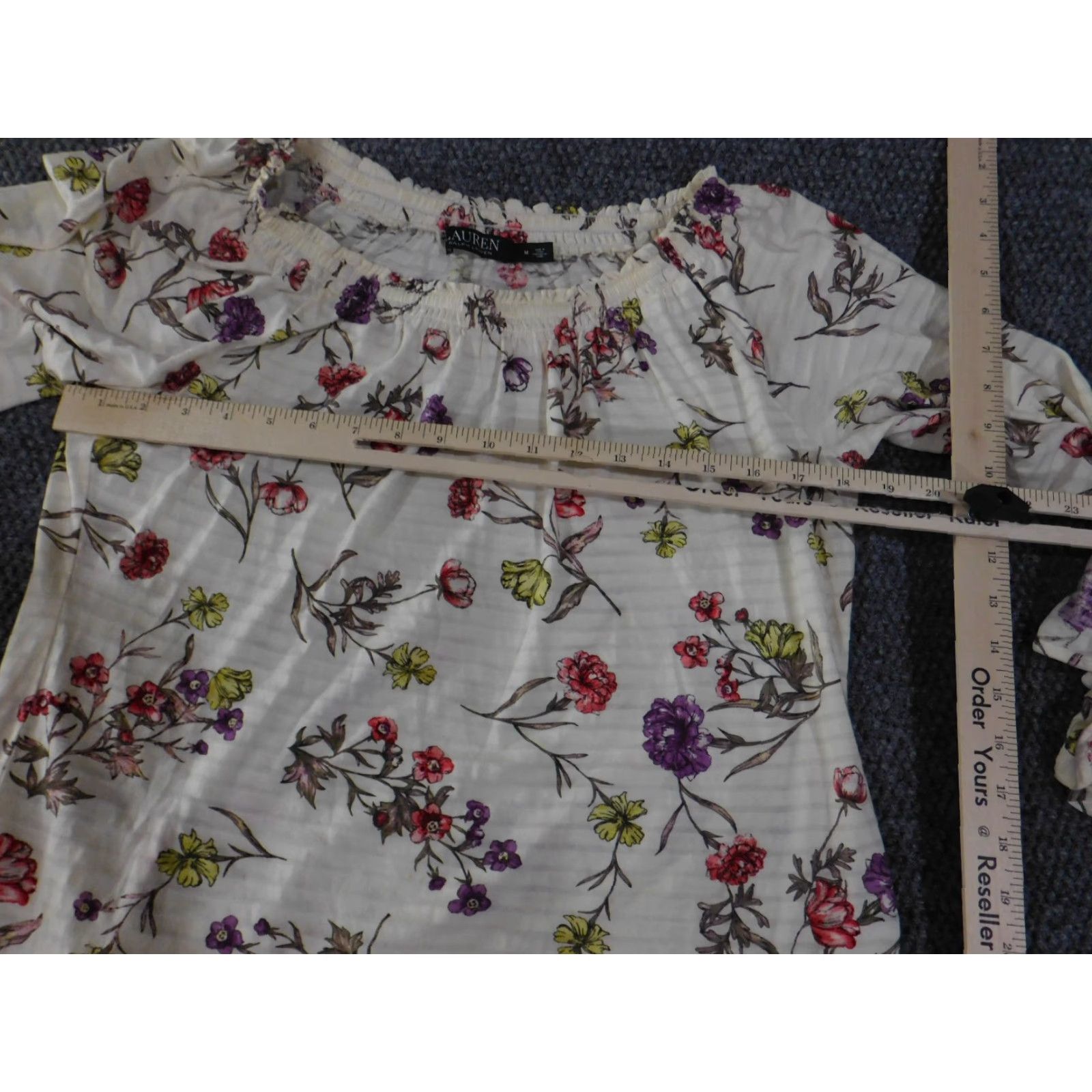 Ralph Lauren Lauren Ralph Lauren Blouse Womens Medium White Floral 3/4 Sleeve Peasant Top Shirt Womens M White Floral 3/4 Sleeve Peasant Top Size M / US 6-8 / IT 42-44 - 7 Thumbnail