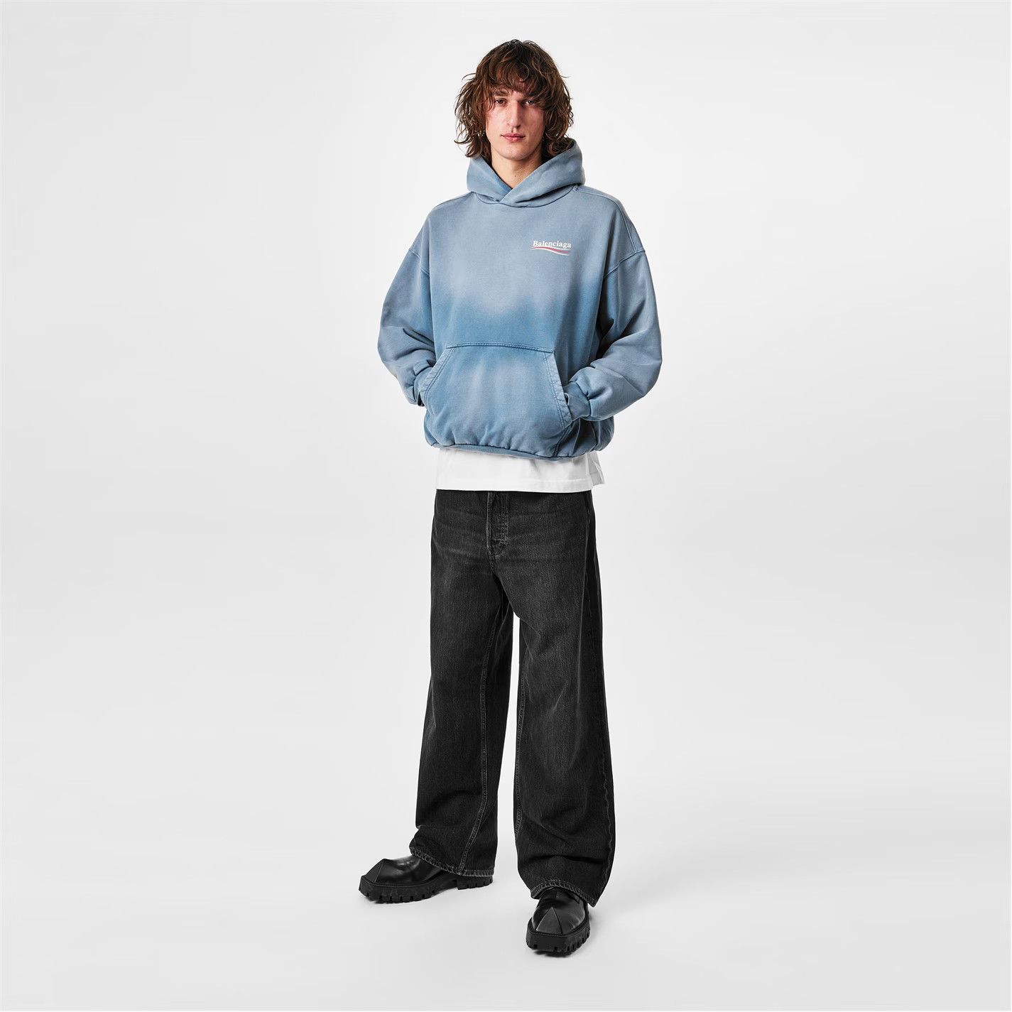 Balenciaga o1g2r1mq0226 Logo Political Hoodie In Faded Blue Size US L / EU 52-54 / 3 - 6 Thumbnail