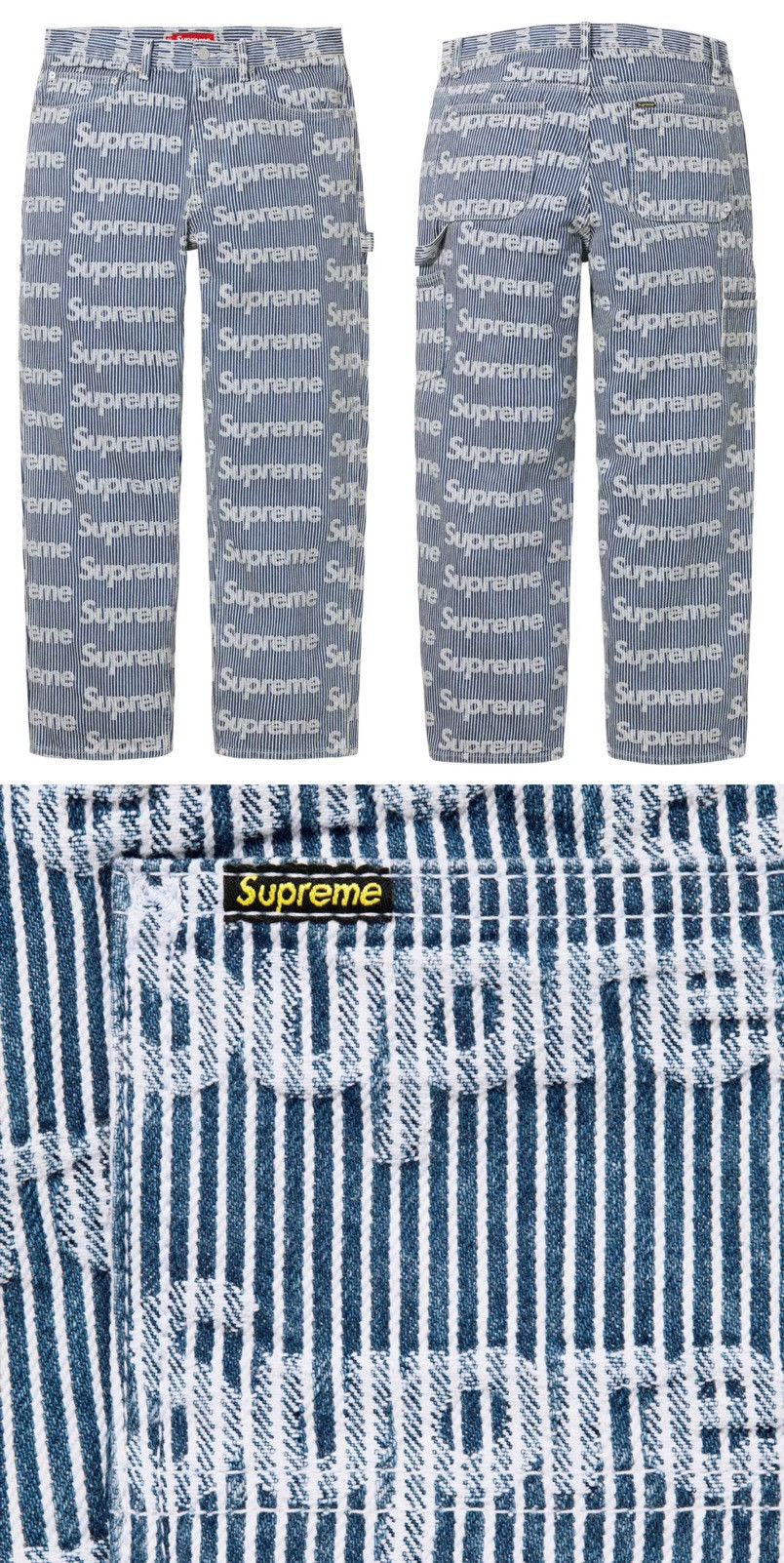 image of Supreme Monogram Painter Pants - 34 in Blue, Men's