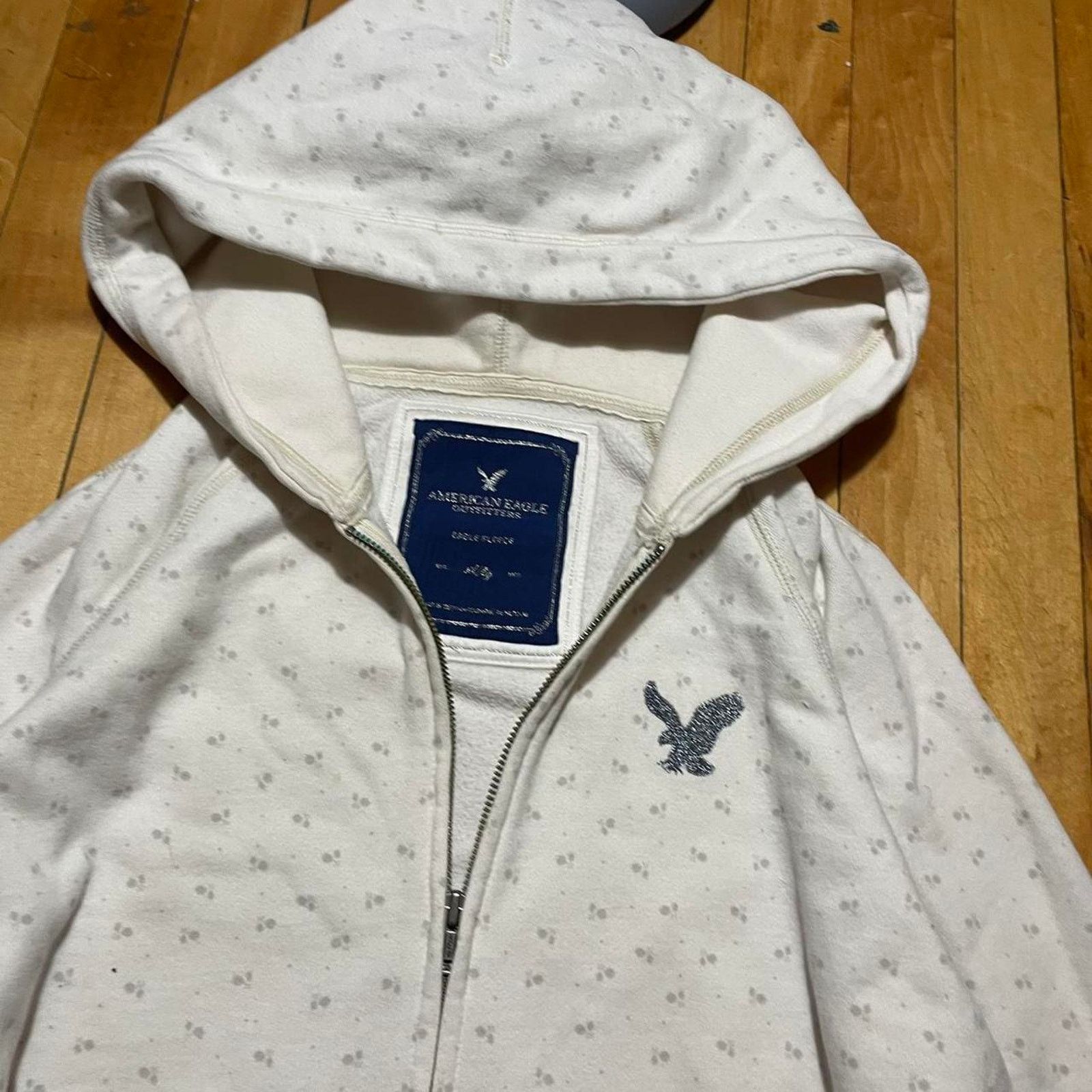 American Eagle Outfitters American Eagle Hoodie Womens XL Cream Zip Up Casual Size XL / US 12-14 / IT 48-50 - 3 Thumbnail