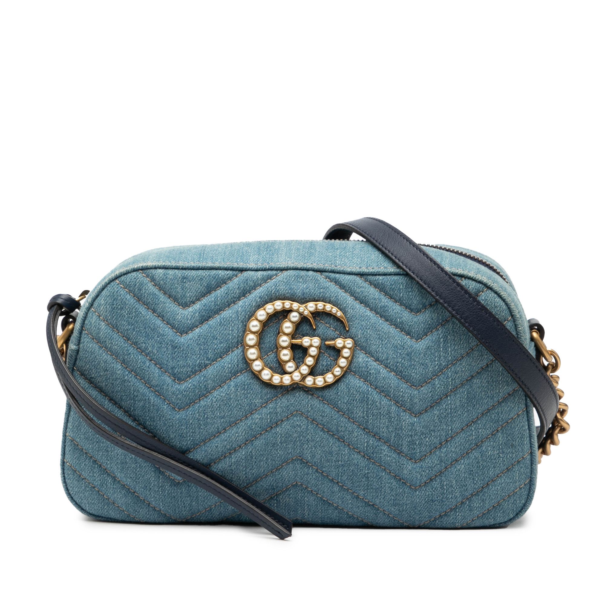 Gucci Gucci Small GG Marmont Matelasse Denim Pearly Crossbody Size ONE SIZE - 1 Thumbnail