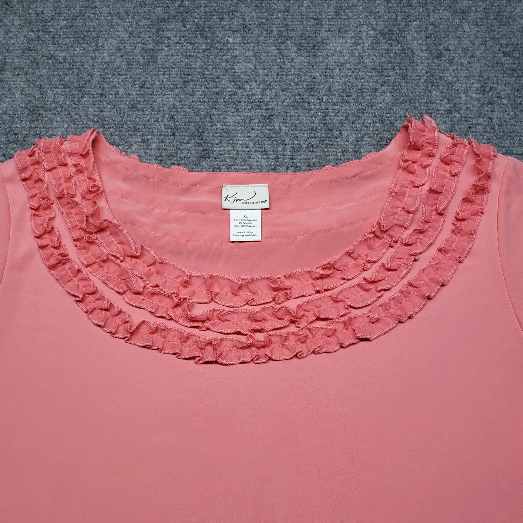 Pinko Kim Rogers T-Shirt Womens XL Pink Round Neck Cap Sleeve Ruffle USA Stretch Size XL / US 12-14 / IT 48-50 - 3 Thumbnail