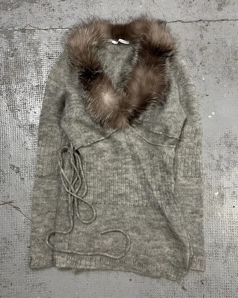Daniele Alessandrini Daniele Alessandrini Fur Collar Mohair Cardigan Size M / US 6-8 / IT 42-44 - 3 Thumbnail