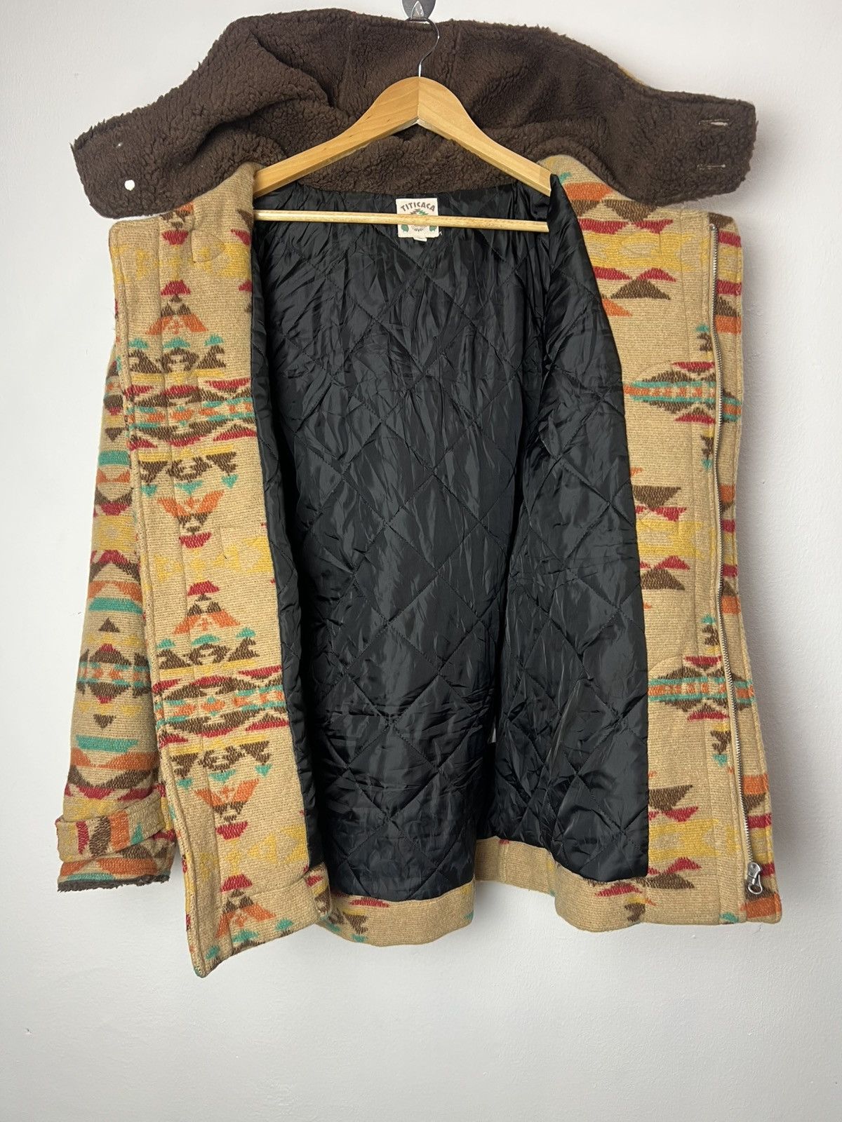 Japanese Brand Titicaca Navajo Style Aztec Hooded Wool Duffel Coat Size US L / EU 52-54 / 3 - 3 Thumbnail