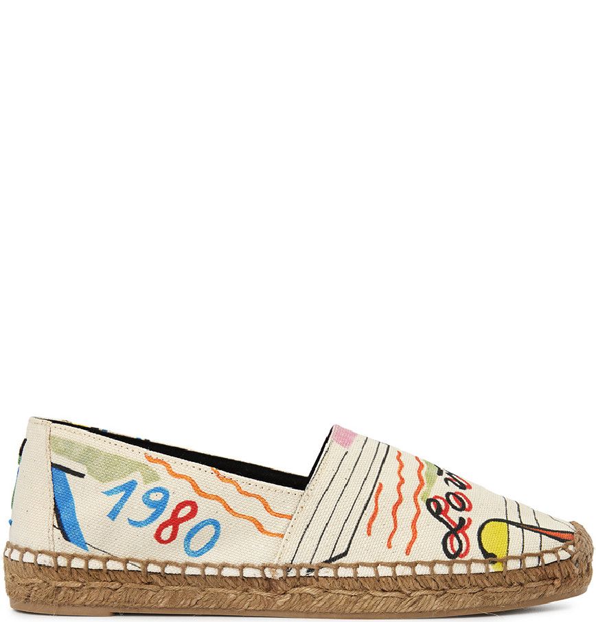 Saint Laurent Paris o1bcso1str1124 Cassandre Embroidered Espadrilles in Ivory Size US 7.5 / IT 37.5 - 1 Thumbnail