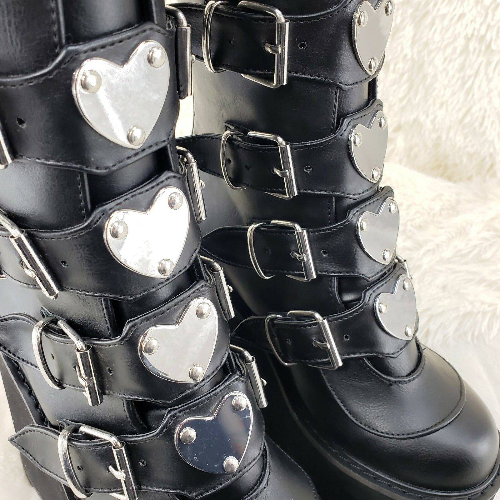 Demonia Cult DEMONIA Swing 230 Black Mid Calf Boot 5.5" Platform Heart St Size US 9 / IT 39 - 8 Thumbnail