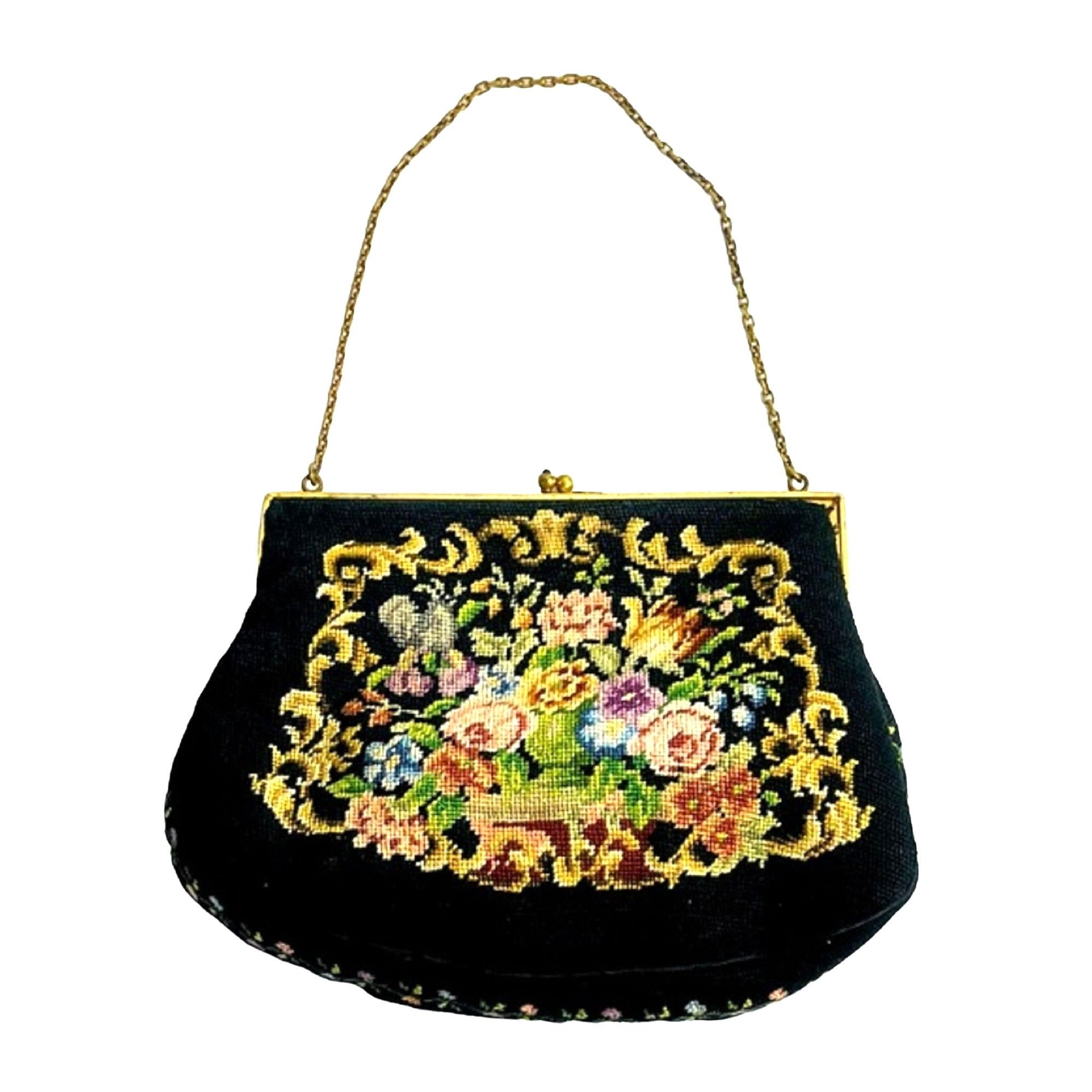 Other Vintage Needlepoint Purse Clutch Handbag Bag Floral Design 7 Size ONE SIZE - 15 Thumbnail