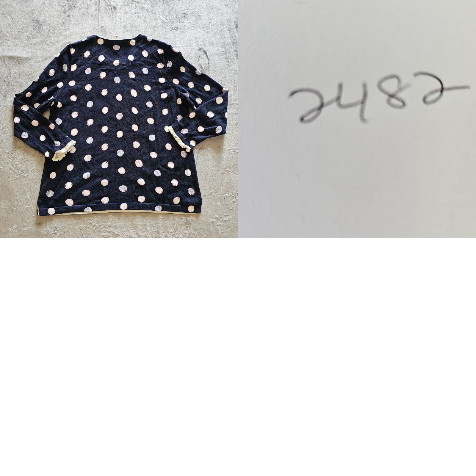 Talbots Talbots Blouse Womens 1X Blue Polka Dot Round Neck Long Sleeve Casual Career Knit 100% Cotton Ruffle Classic Size XL / US 12-14 / IT 48-50 - 8 Thumbnail