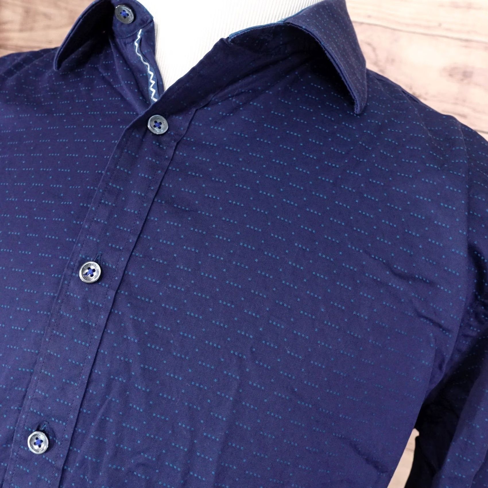 BUGATCHI BUGATCHI SHAPED FIT BLUE GEOMETRIC BUTTON DOWN SHIRT MENS SIZE L LARGE Size US L / EU 52-54 / 3 - 2 Thumbnail