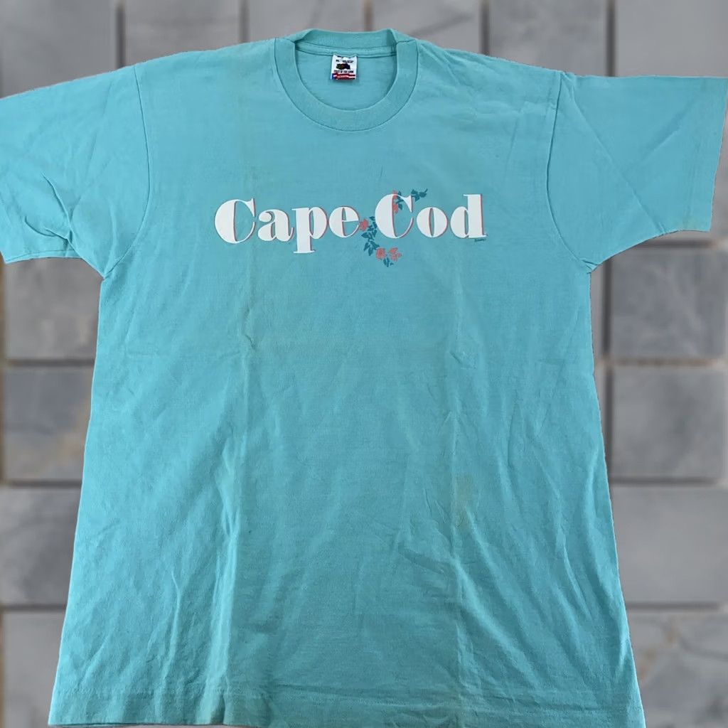 Fruit Of The Loom VINTAGE Cape Cod Shirt Cap 90s Fruit of the Loom Blue Mens L Crew Neck Short Sleeve Graphic Print Size US L / EU 52-54 / 3 - 1 Thumbnail
