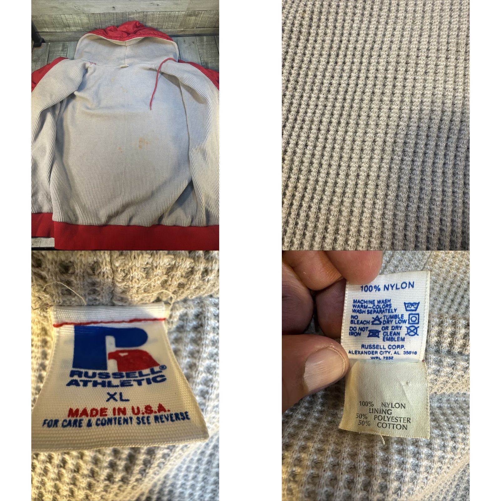 Russell Athletic VINTAGE Russell Athletic Hooded Windbreaker Jacket XL Men Red Nylon Thermal Waffle Lined 90s Made in USA Size US XL / EU 56 / 4 - 8 Thumbnail