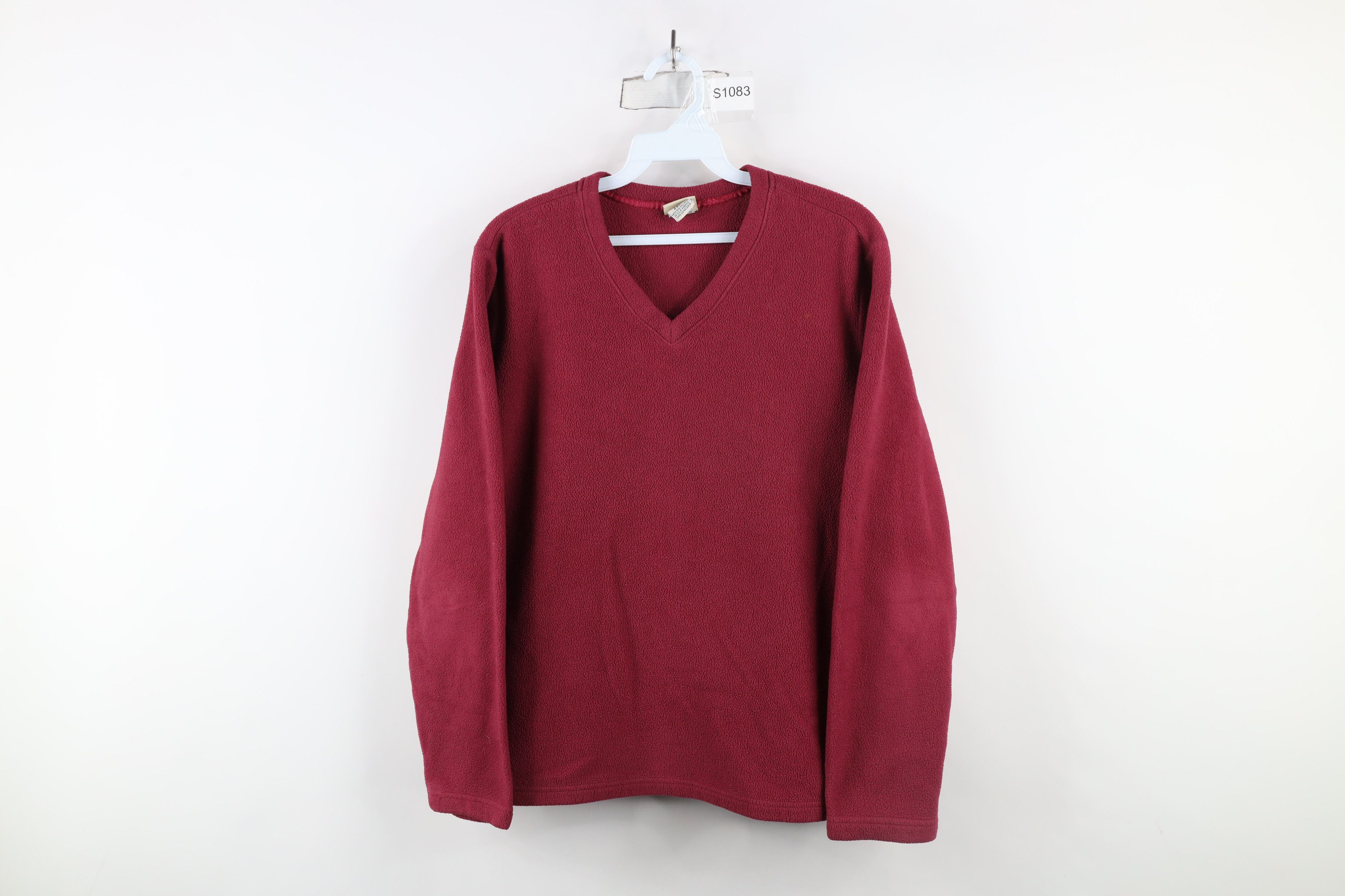 L.L. Bean × Vintage Vintage LL Bean Blank Fleece V-Neck Sweater Berry Red Size L / US 10 / IT 46 - 1 Thumbnail