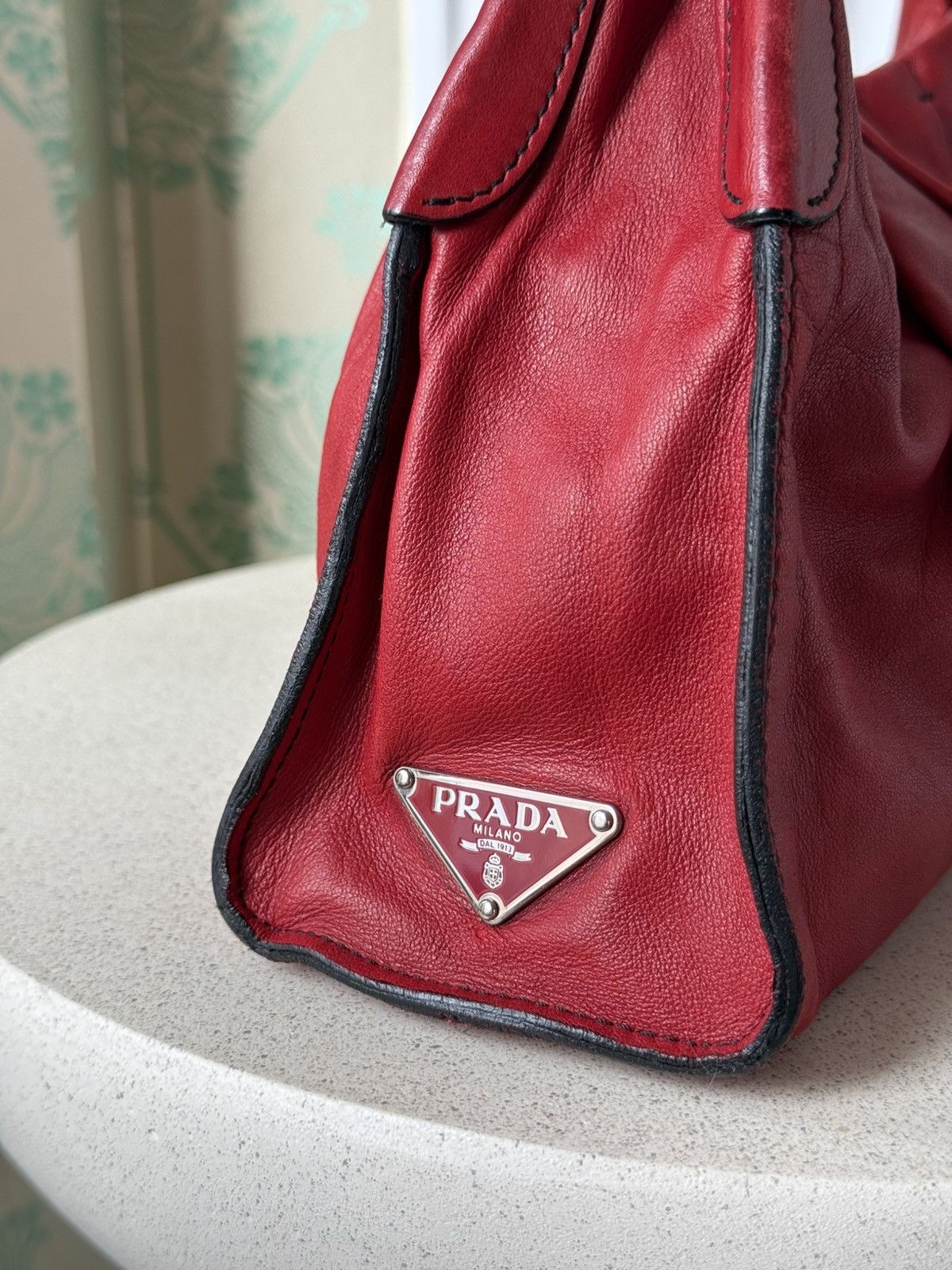 Prada Vintage Prada Logo Red Soft Leather Shoulder Bag Size ONE SIZE - 4 Thumbnail