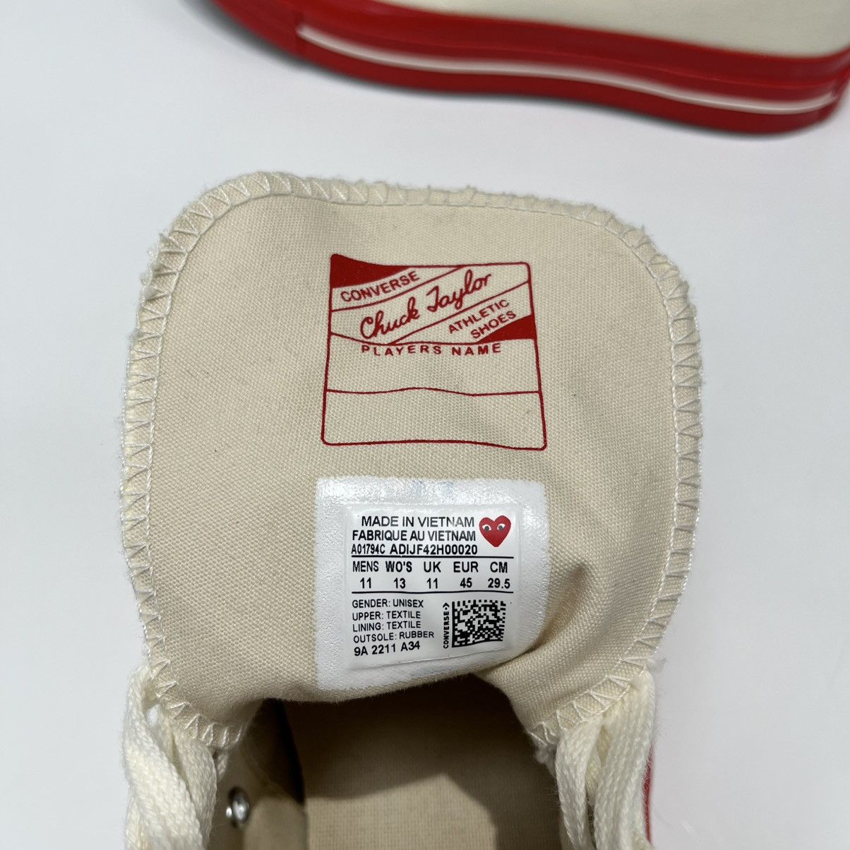 Comme des Garcons × Converse Converse Chuck Taylor All Star 70 Hi x CDG Play Red Midsole Size US 11 / EU 44 - 15 Thumbnail