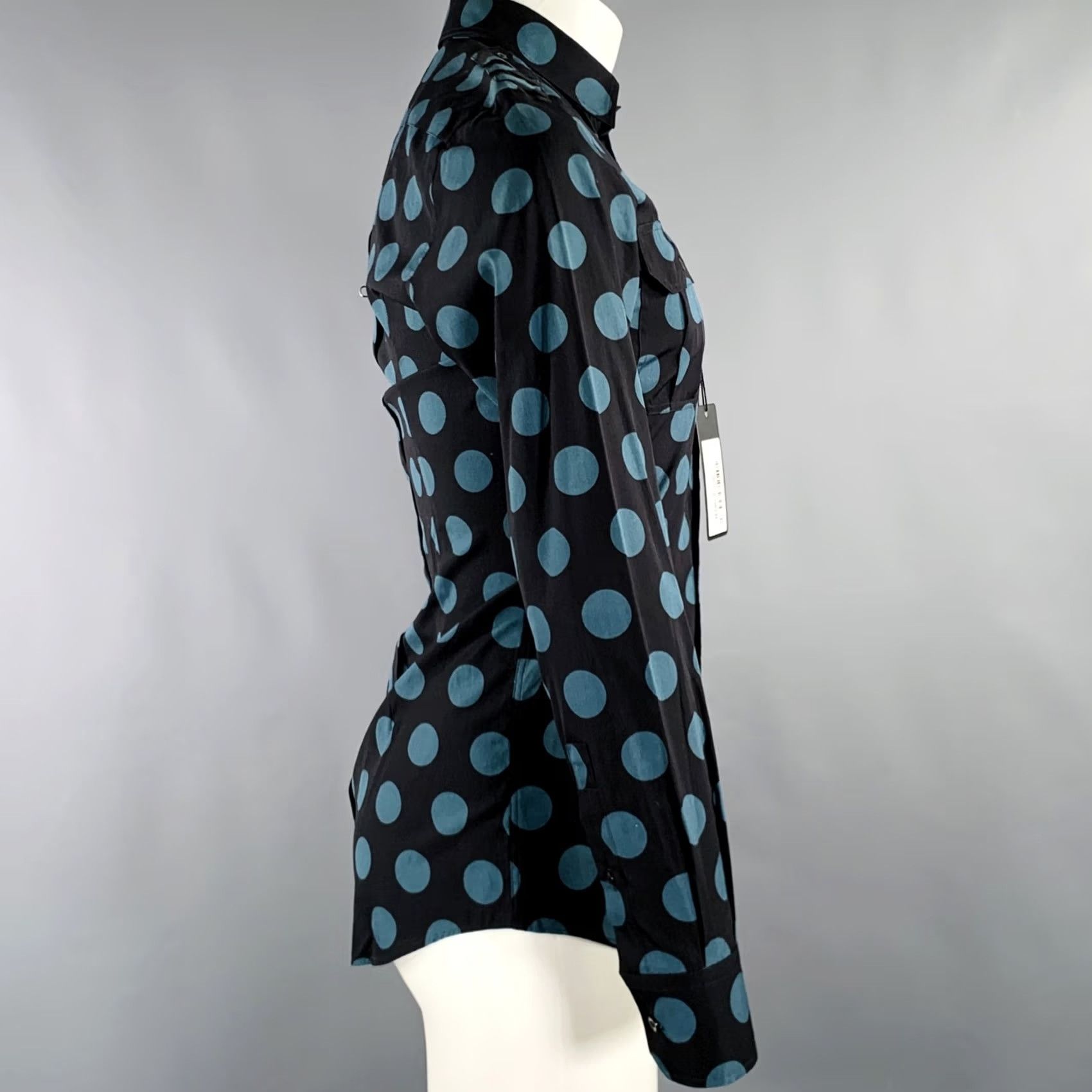 Dolce & Gabbana DOLCE & GABBANA Shirt Black Blue Dots Epaulettes Cotton Long Sleeve 38 Mens Size US M / EU 48-50 / 2 - 3 Thumbnail
