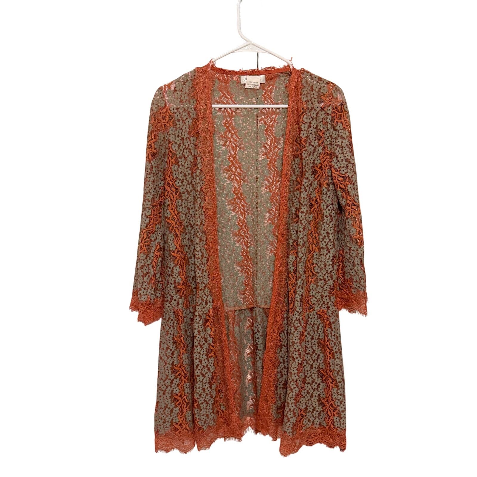 Other Paisley Vine Orange Blue Floral Lace Fabric Long Cardigan Size S / US 4 / IT 40 - 2 Thumbnail