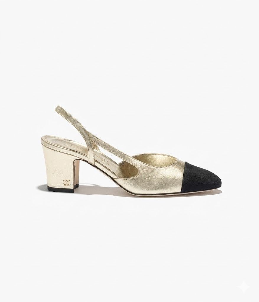 Chanel o1h1sh10526 Grosgrain Slingbacks in Light Gold/Black Size US 9.5 / IT 39.5 - 1 Preview