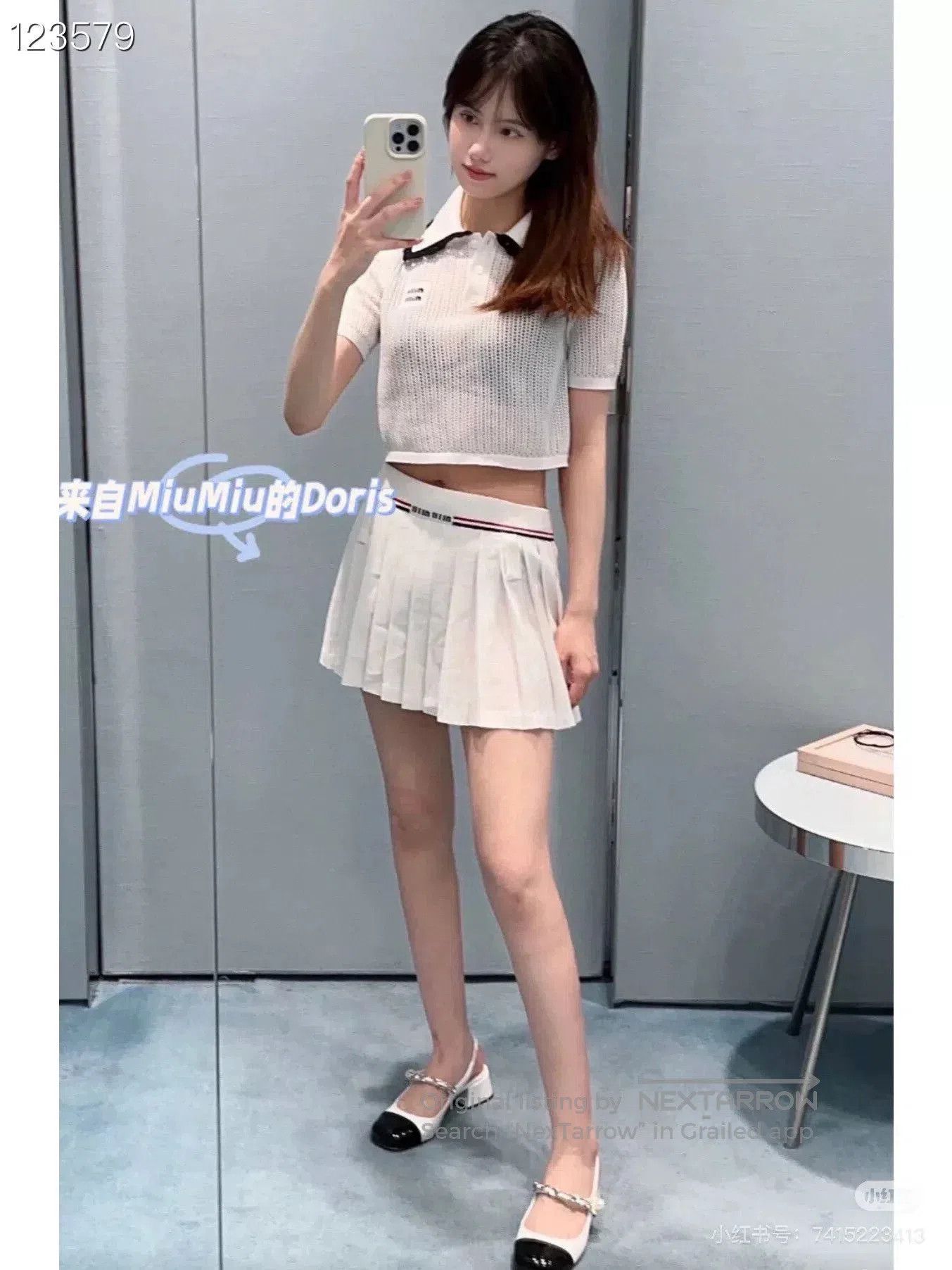 Miu Miu Miu Miu White Striped Logo Pleated Tennis Skirt. Size 35" - 6 Thumbnail