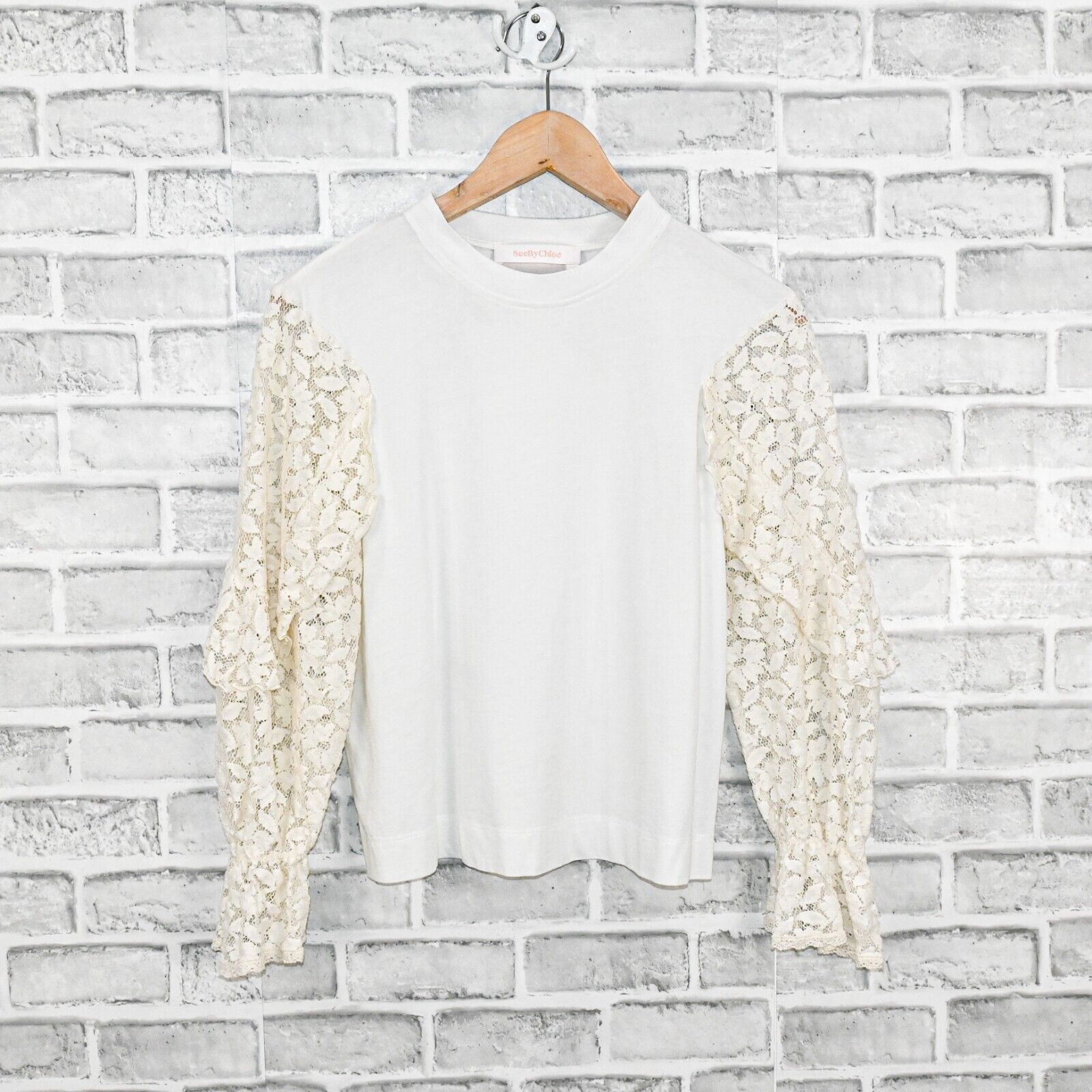 See by Chloe SEE by Chloe ruffle Lace Sleeves Crew top in Naturel White Size XS / US 0-2 / IT 36-38 - 8 Thumbnail