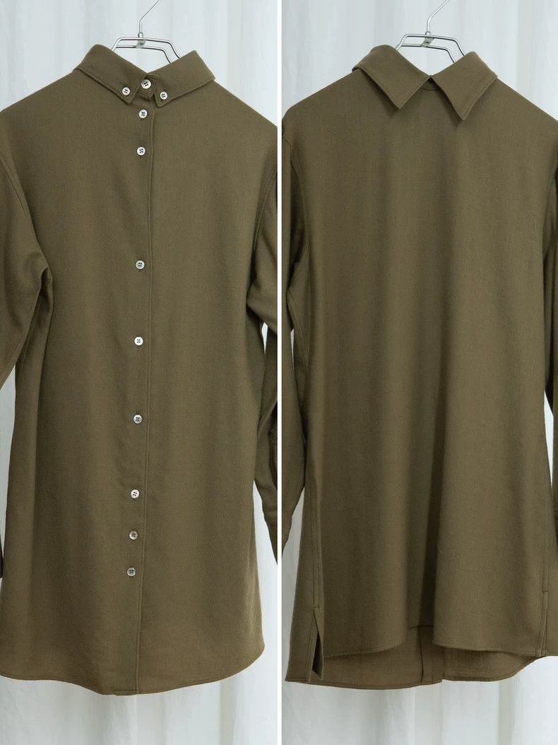 Yohji Yamamoto Yohji Yamamoto Olive Green Reversible Wool Long Sleeve Shir Size US L / EU 52-54 / 3 - 4 Thumbnail