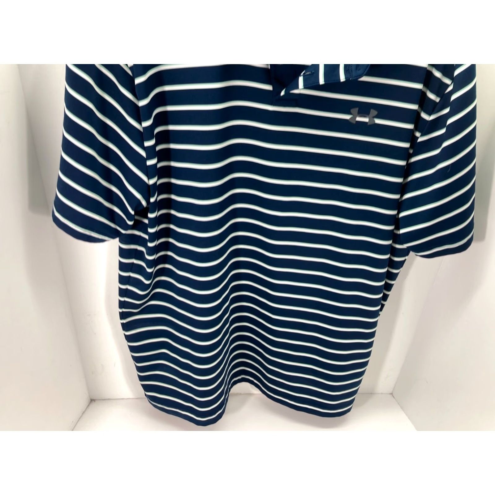 Under Armour Under Armour HeatGear Polo Shirt Mens L Blue White Striped Golf Performance Logo Short Sleeve Loose Fit Size US L / EU 52-54 / 3 - 5 Thumbnail