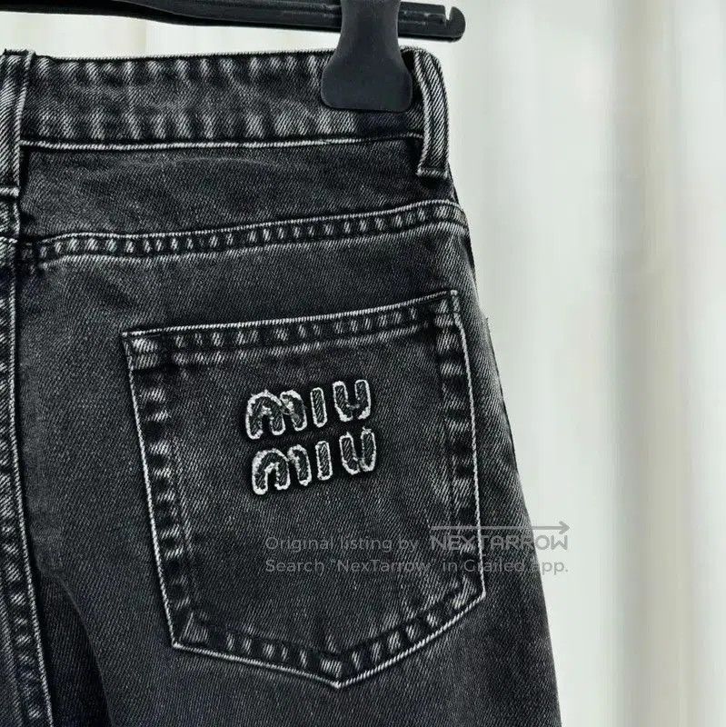 Miu Miu Miu Miu Black Gray Embroidered Cotton Jeans . Size 28" / US 6 / IT 42 - 4 Thumbnail