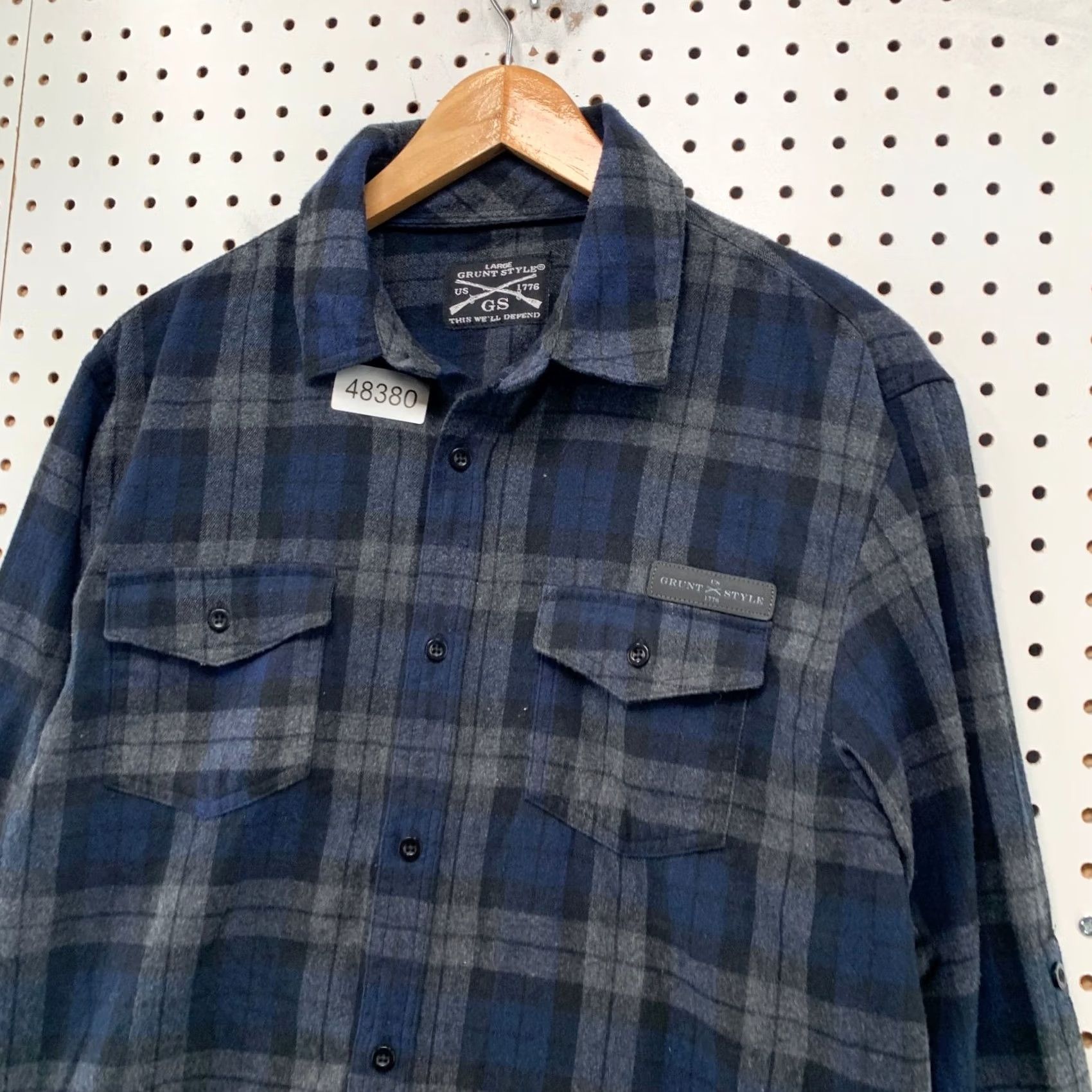 Vintage Grunt Style Flannel Button Shirt Mens Large Blue Plaid Long Sleeve Outdoor Size US L / EU 52-54 / 3 - 6 Thumbnail