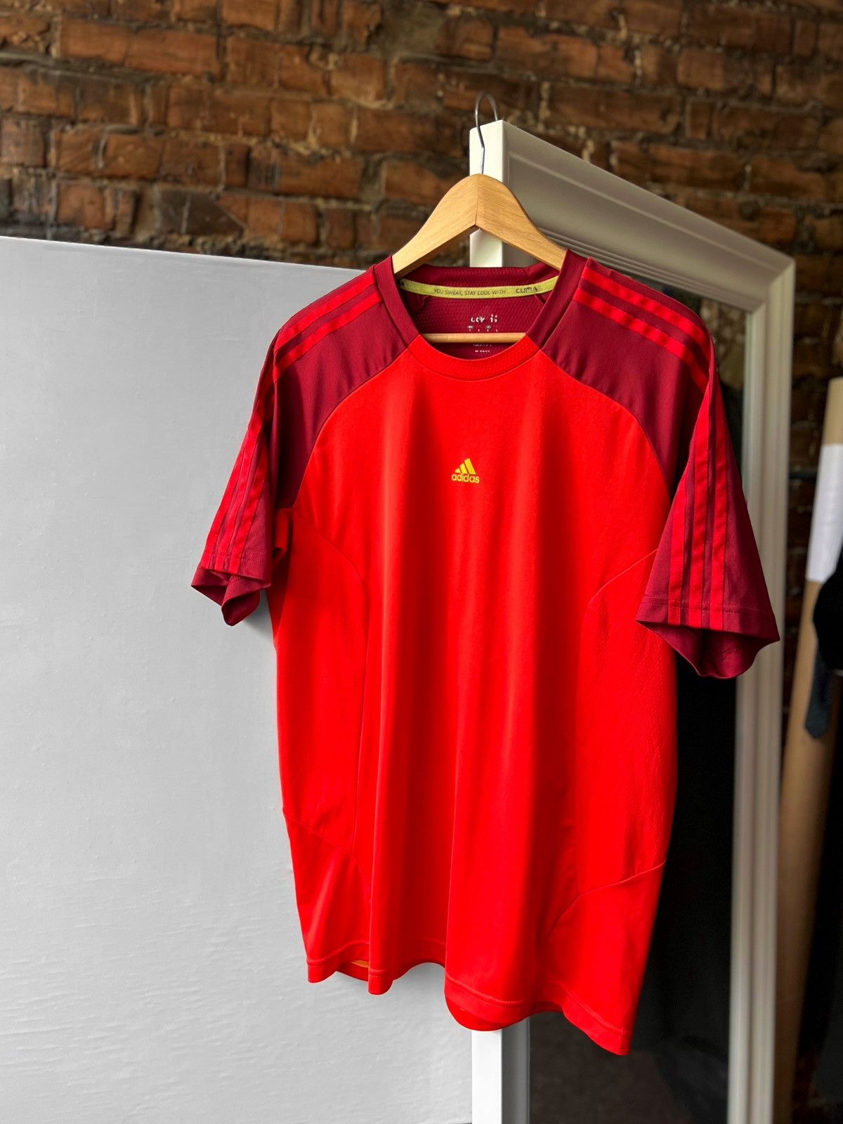 Adidas Adidas Climacool Red Short Sleeve Sport T-Shirt 3-Stripes | Grailed