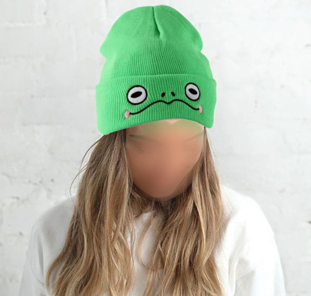 Other Sad Green Frog Knitted Hats Embroidery Size ONE SIZE - 2 Thumbnail