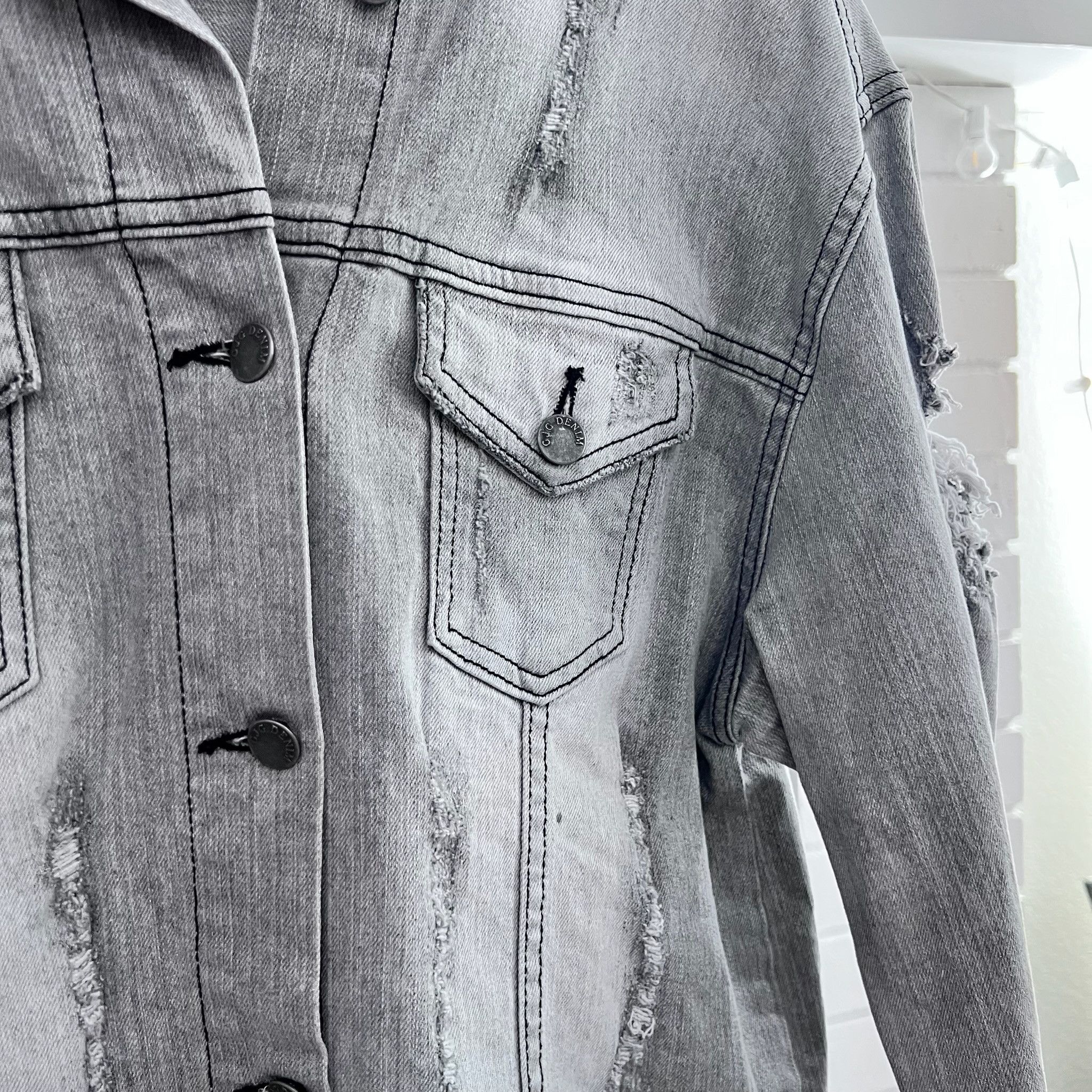 Other Wake Pray Slay Gradient Gray Distressed Denim Jacket Size US S / EU 44-46 / 1 - 3 Thumbnail