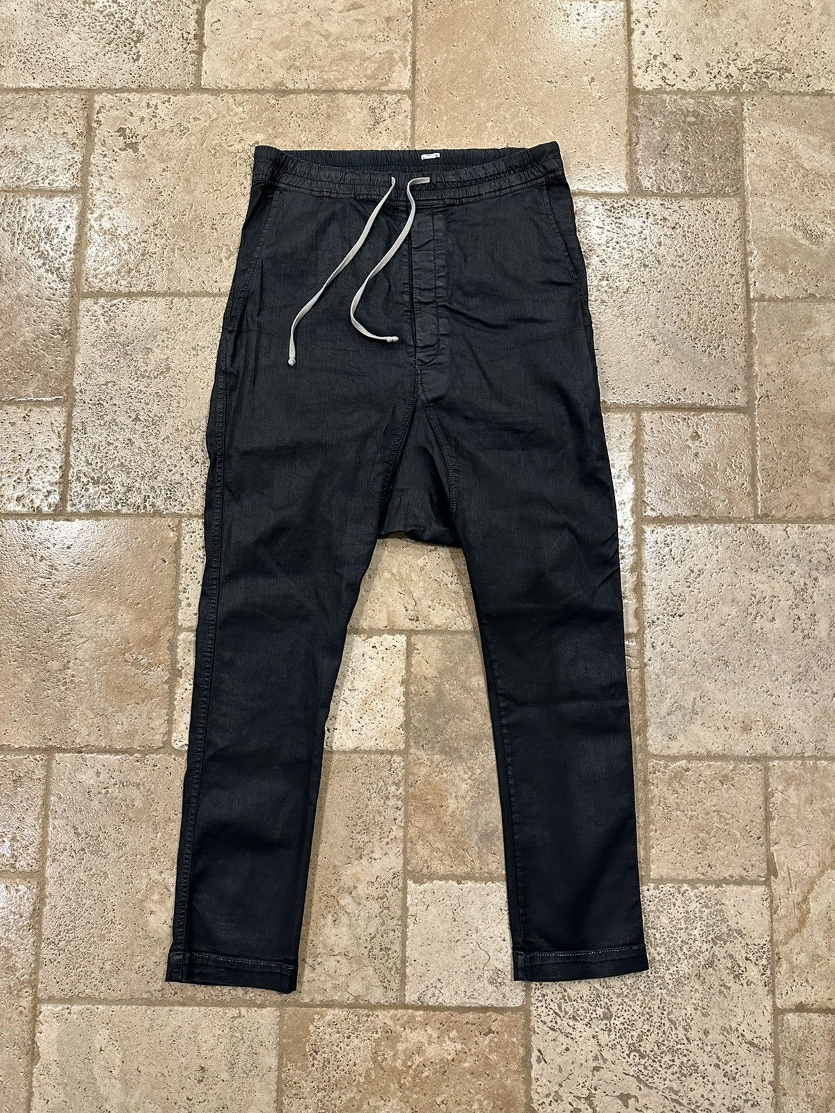 Pre-owned Rick Owens X Rick Owens Drkshdw Rick Owens Black Wax Drop Crotch Drawstring Pants