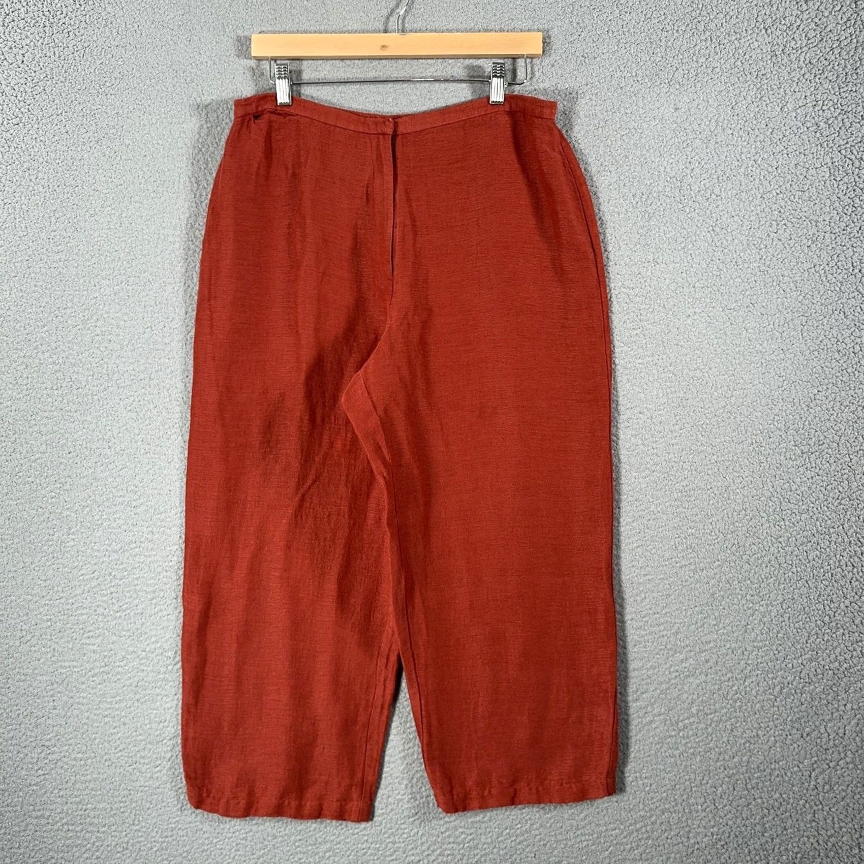 Eileen Fisher Eileen Fisher Pants Women's Large Burnt Orange Linen Blend Cropped Wide Leg Relaxed Pull On Casual Size 36" / US 14 / IT 50 - 2 Thumbnail