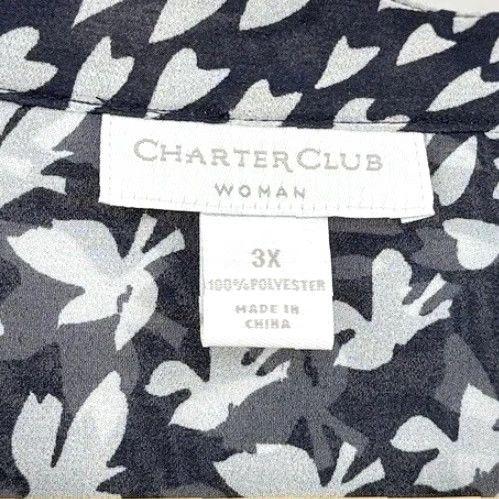 Charter Club VINTAGE? No — Charter Club Plus Size Navy Blue & White Print Button Front Chiffon Shirt Sz 3x Size XXL / US 16-18 / IT 52-54 - 4 Thumbnail