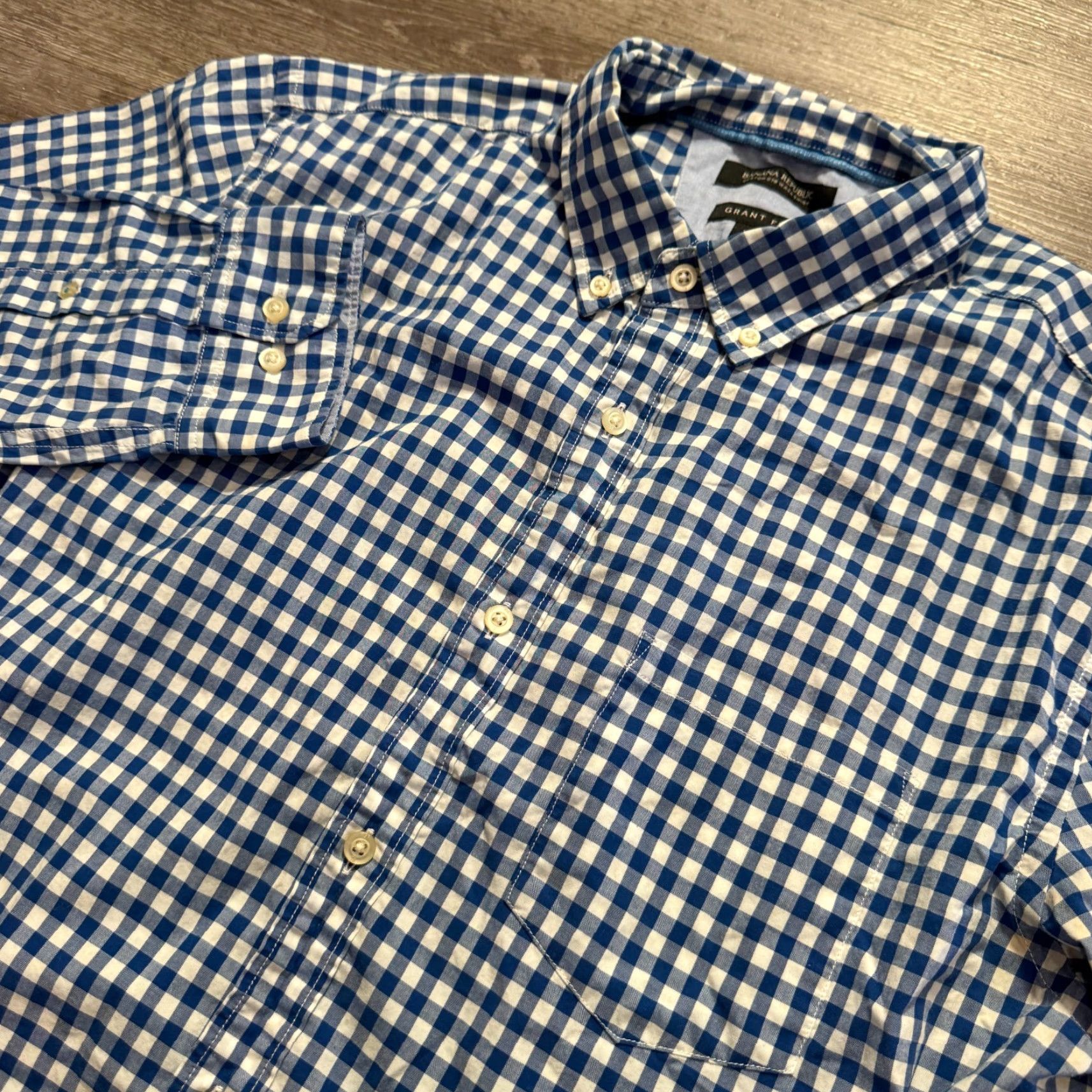 Banana Republic Banana Republic Shirt Mens XL Blue Gingham Check Grant Fit Cotton Button Up Size US XL / EU 56 / 4 - 2 Thumbnail