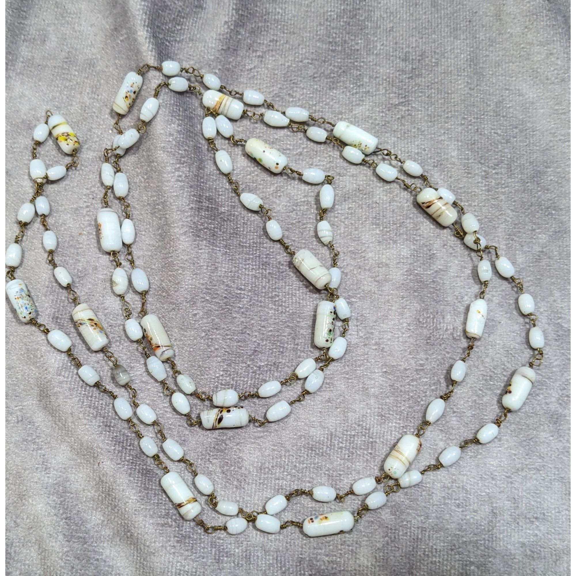 Other Vintage Handmade Mottled Rainbow Milk Glass Beaded Necklace Size ONE SIZE - 7 Thumbnail