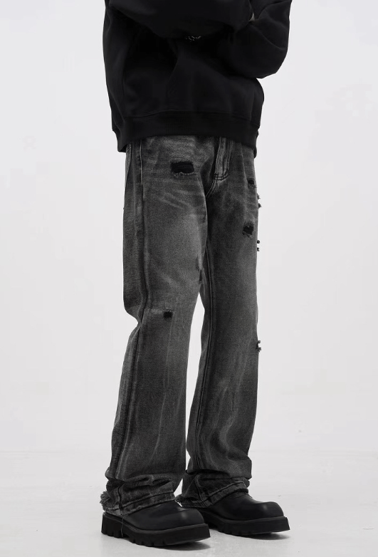 Japanese Brand × Jean Black straight-leg vintage washed ripped jeans Size US 32 / EU 48 - 2 Thumbnail