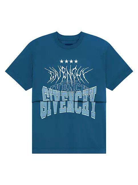 o1mle0125 Double Layered Logo T-Shirt In Jersey Blue & White