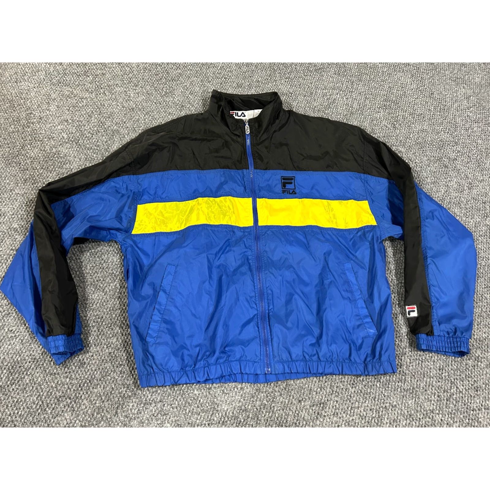Fila VINTAGE FILA Windbreaker Jacket Mens XL Blue Yellow Black Full Zip Lightweight Jacket Size US XL / EU 56 / 4 - 2 Thumbnail