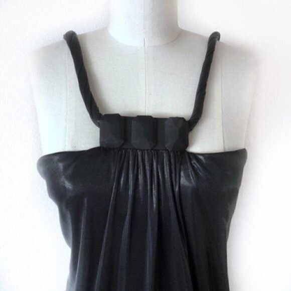 Yigal Azrouel Yigal Azrouel Black Draped Wet Look Bubble Hem Dress Small Size S / US 4 / IT 40 - 2 Thumbnail