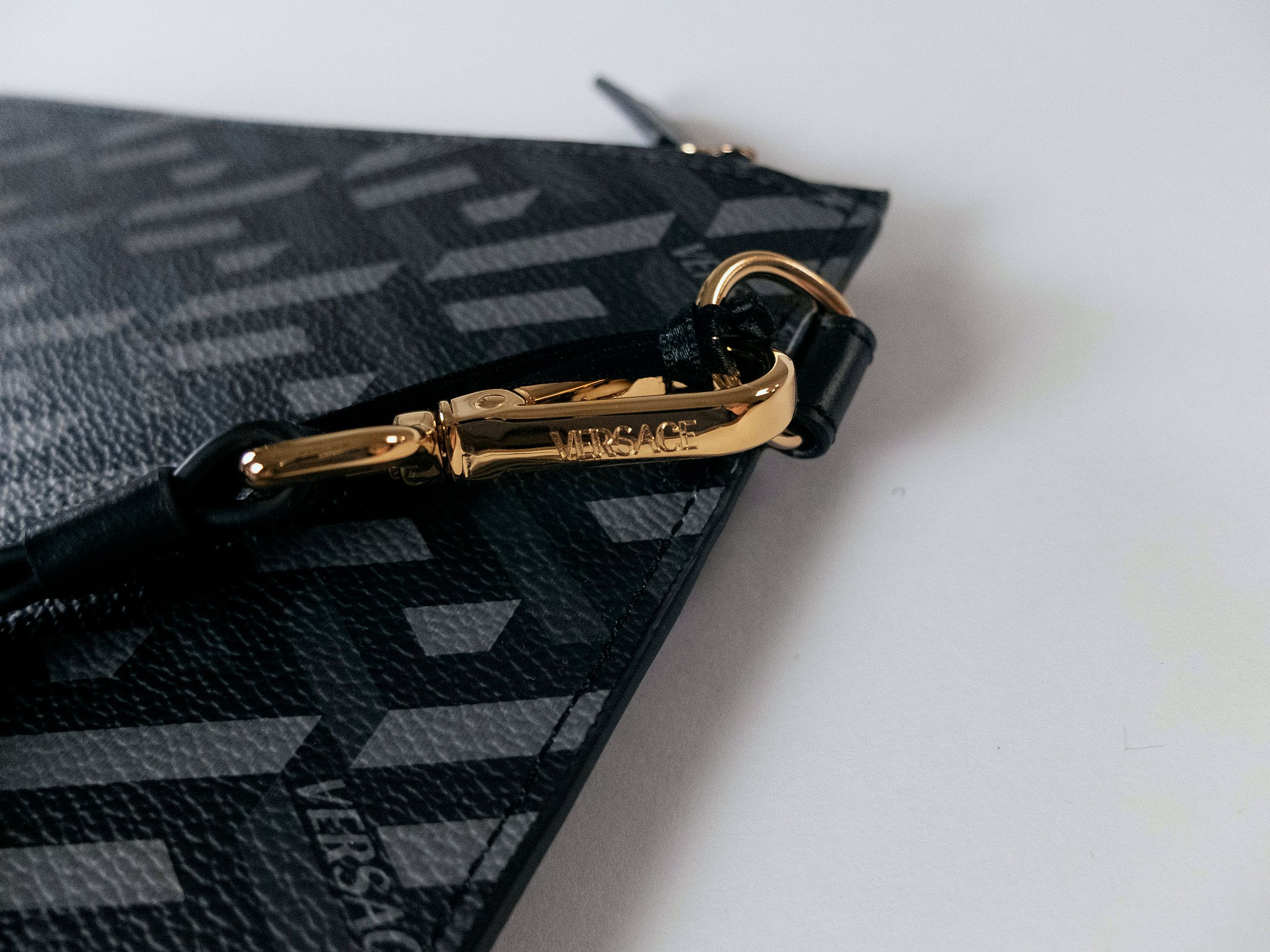 Versace VERSACE La Greca black gray coated canvas large clutch Size ONE SIZE - 4 Thumbnail