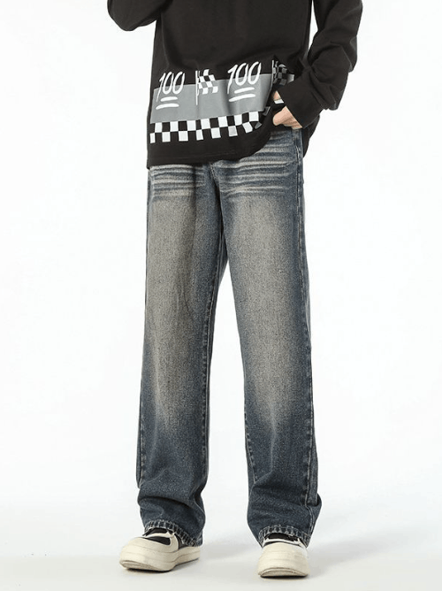 Men´s washed vintage whisker straight high street jeans Menswear