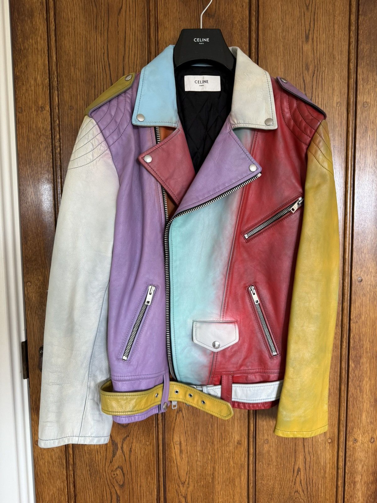 Celine $6.4k FW21 Celine multicolour leather biker jacket couture Size US L / EU 52-54 / 3 - 2 Thumbnail