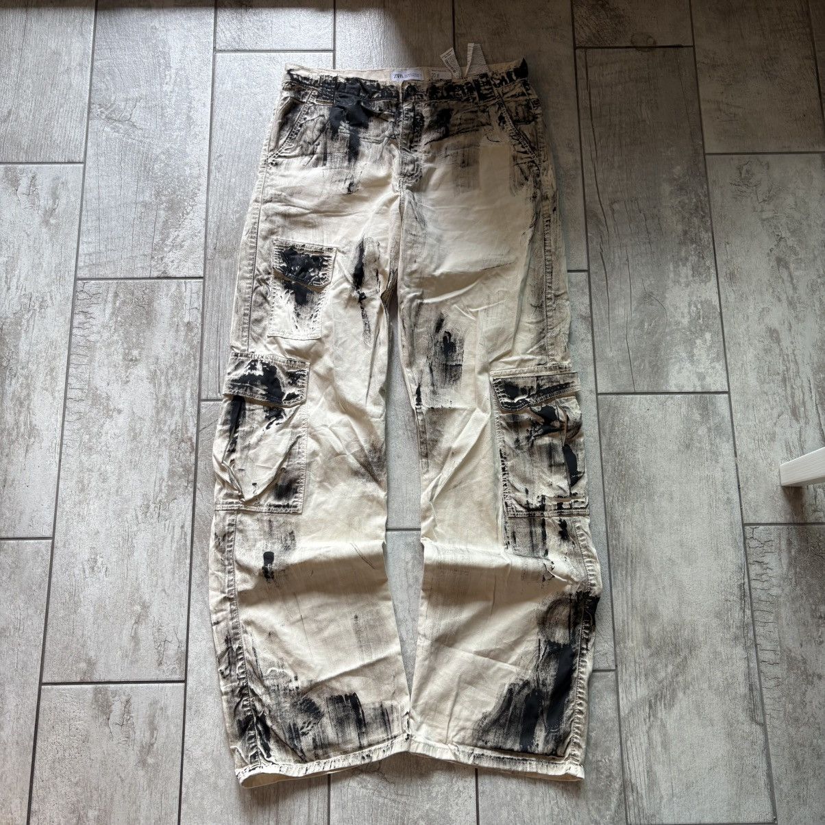 Japanese Brand rare cargo handmade painted faded loose pants 💥 Size US 31 - 1 Thumbnail