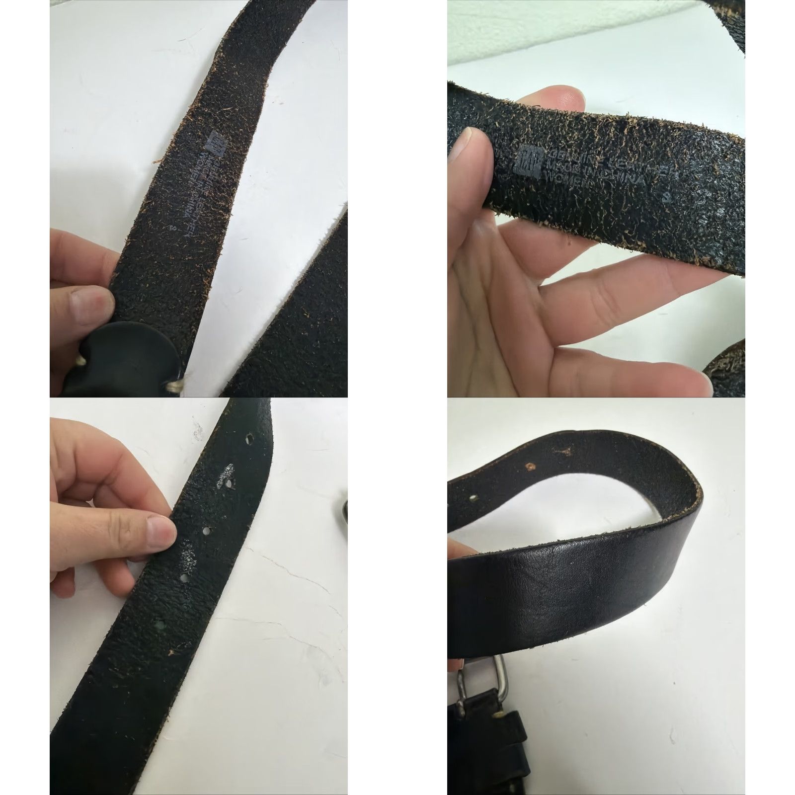 Gap VINTAGE Gap Black Leather Belt Double Metal Loop Flaw Holes Size 34” Women's Small S Metal 34” Belt Women Gap Black Leather Belt 90s Y2K Size ONE SIZE - 9 Thumbnail