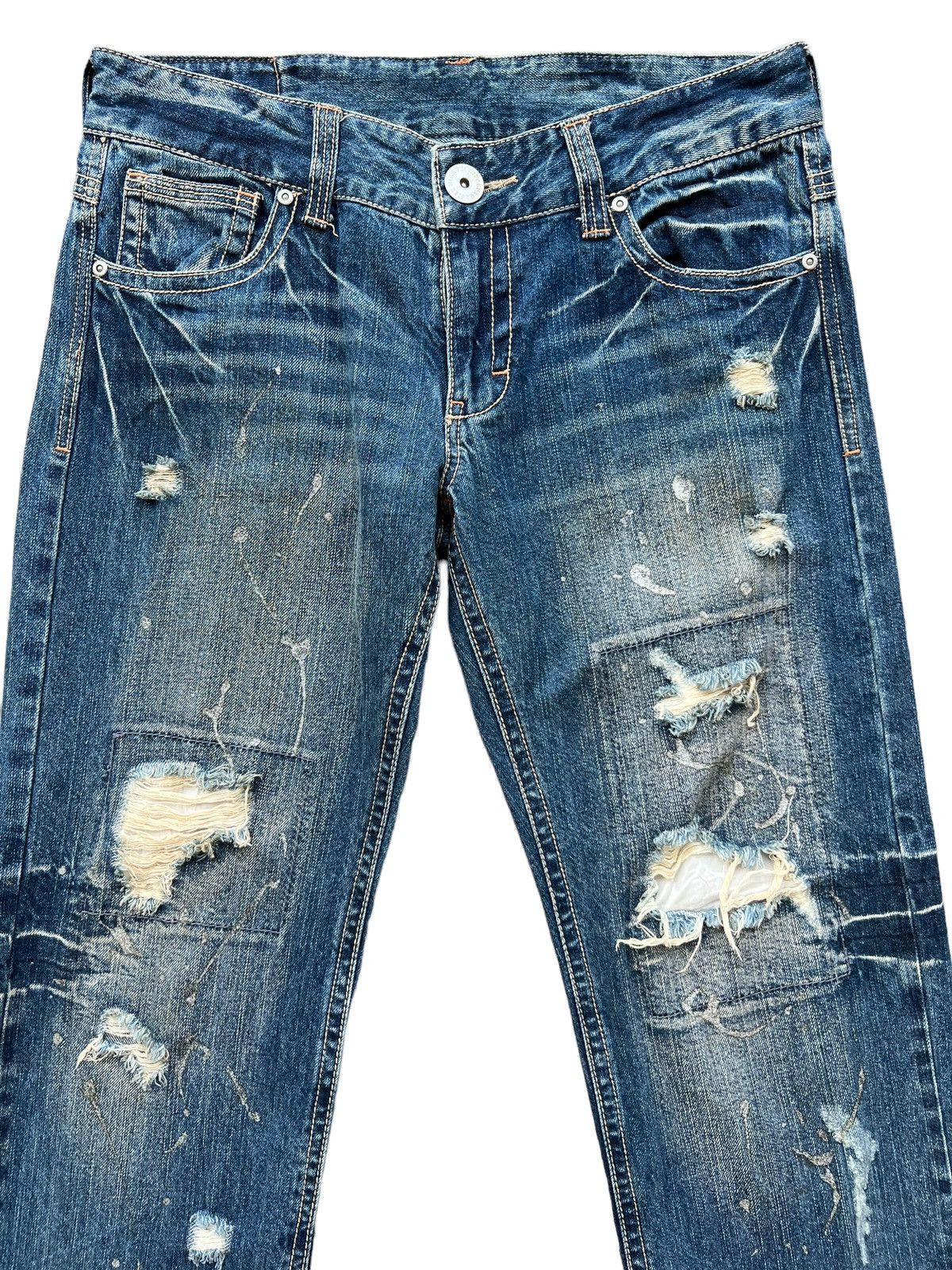 Japanese Brand Distressed Ripped Low Rise Denim Jeans 33x31