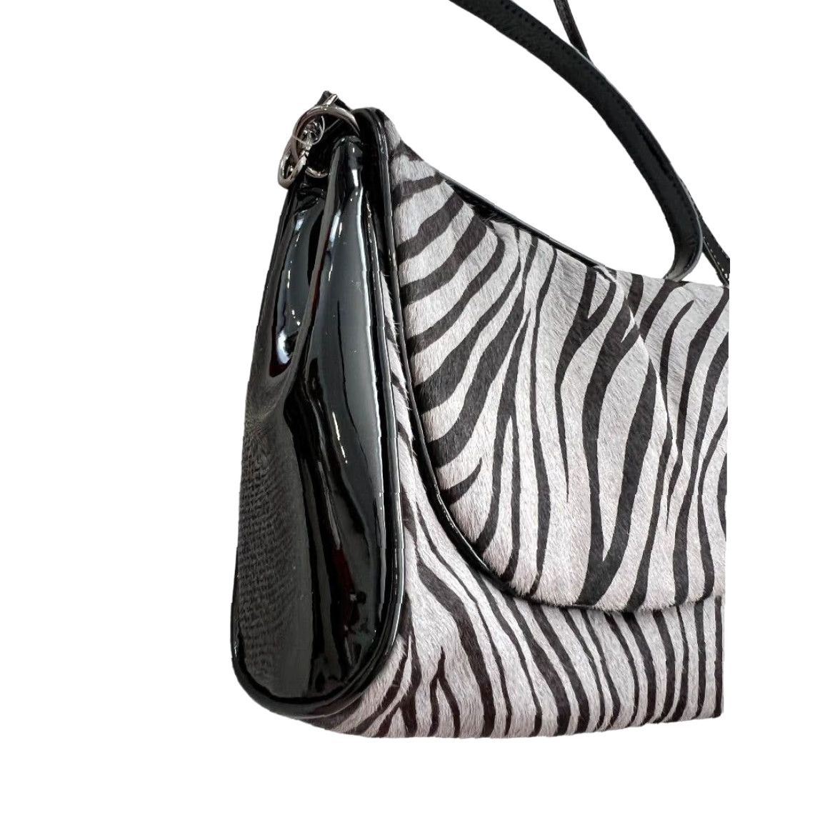 Johnston & Murphy Johnston & Murphy Zebra Pony Hair Patent Leather Shoulder Bag Clutch Handbag Multicolor Zebra Print Women Small 24" Strap Size ONE SIZE - 5 Thumbnail