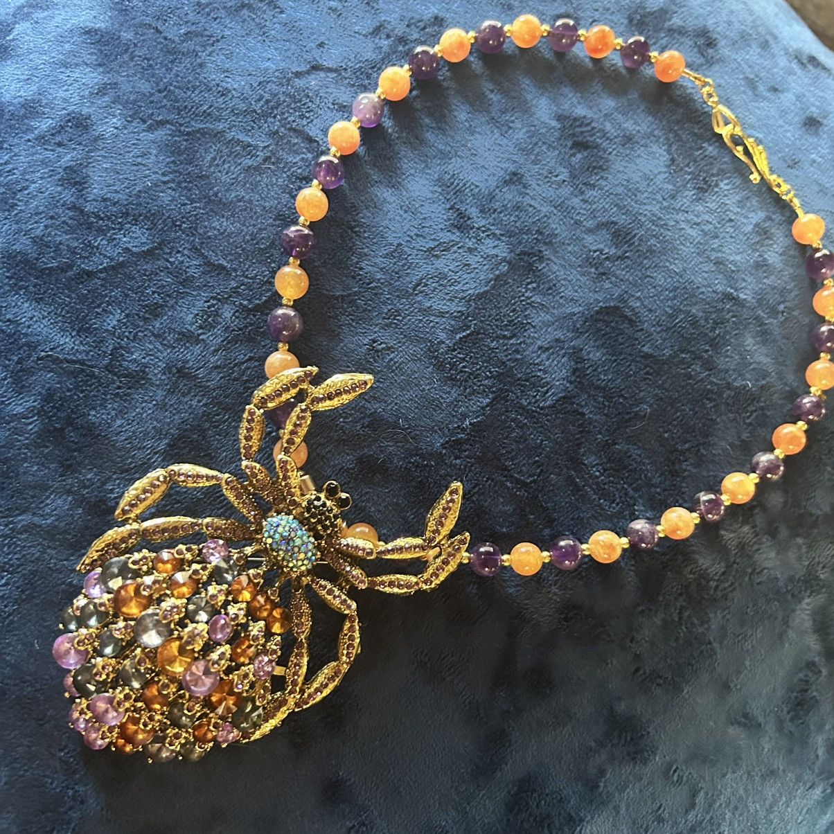 Handmade Handcrafted large glass stone spider genuine stone necklace Size ONE SIZE - 5 Thumbnail