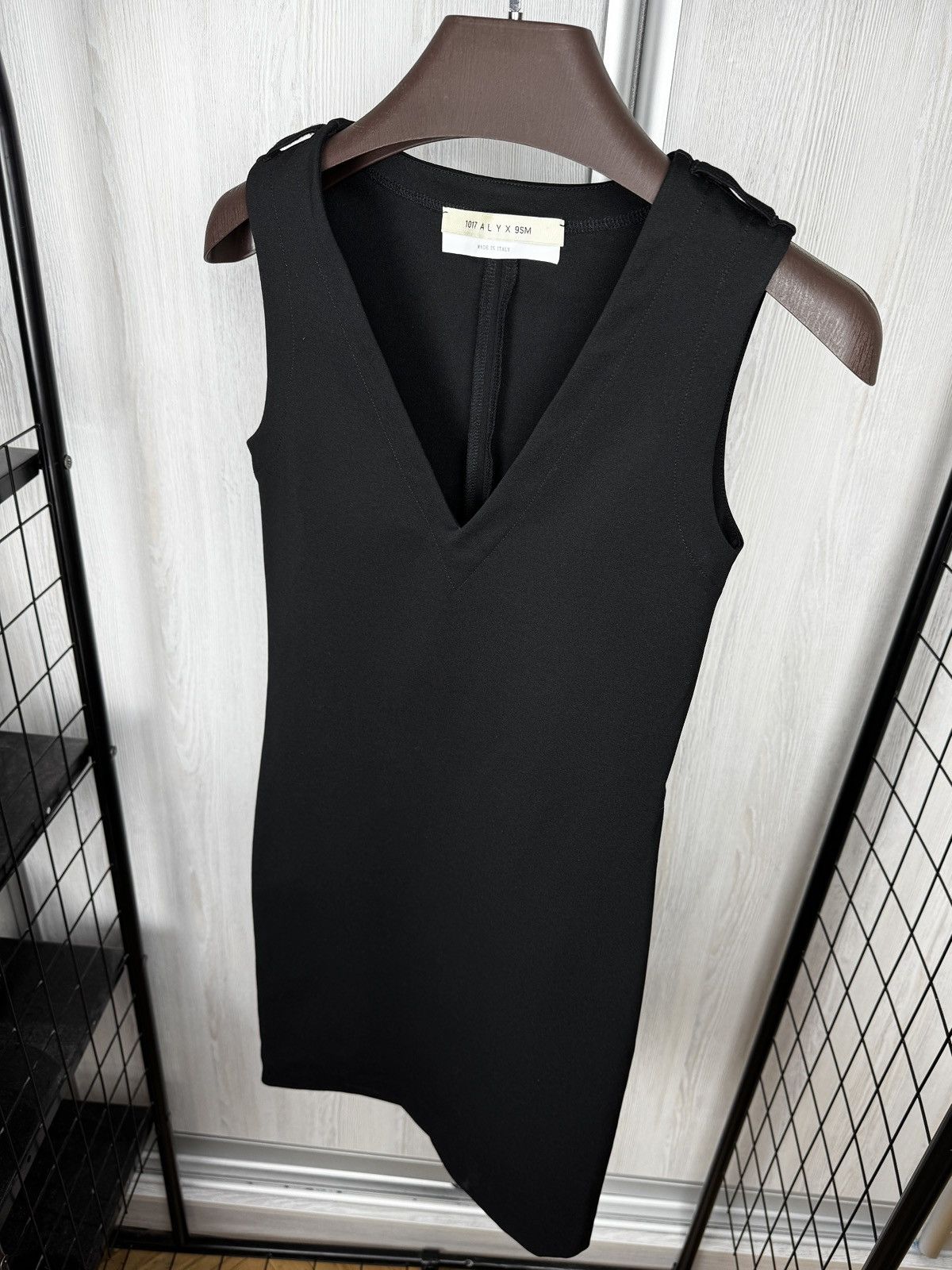 1017 ALYX 9SM 1017 Alyx 9SM black v neck straight mini dress made in Italy Size S / US 4 / IT 40 - 5 Thumbnail