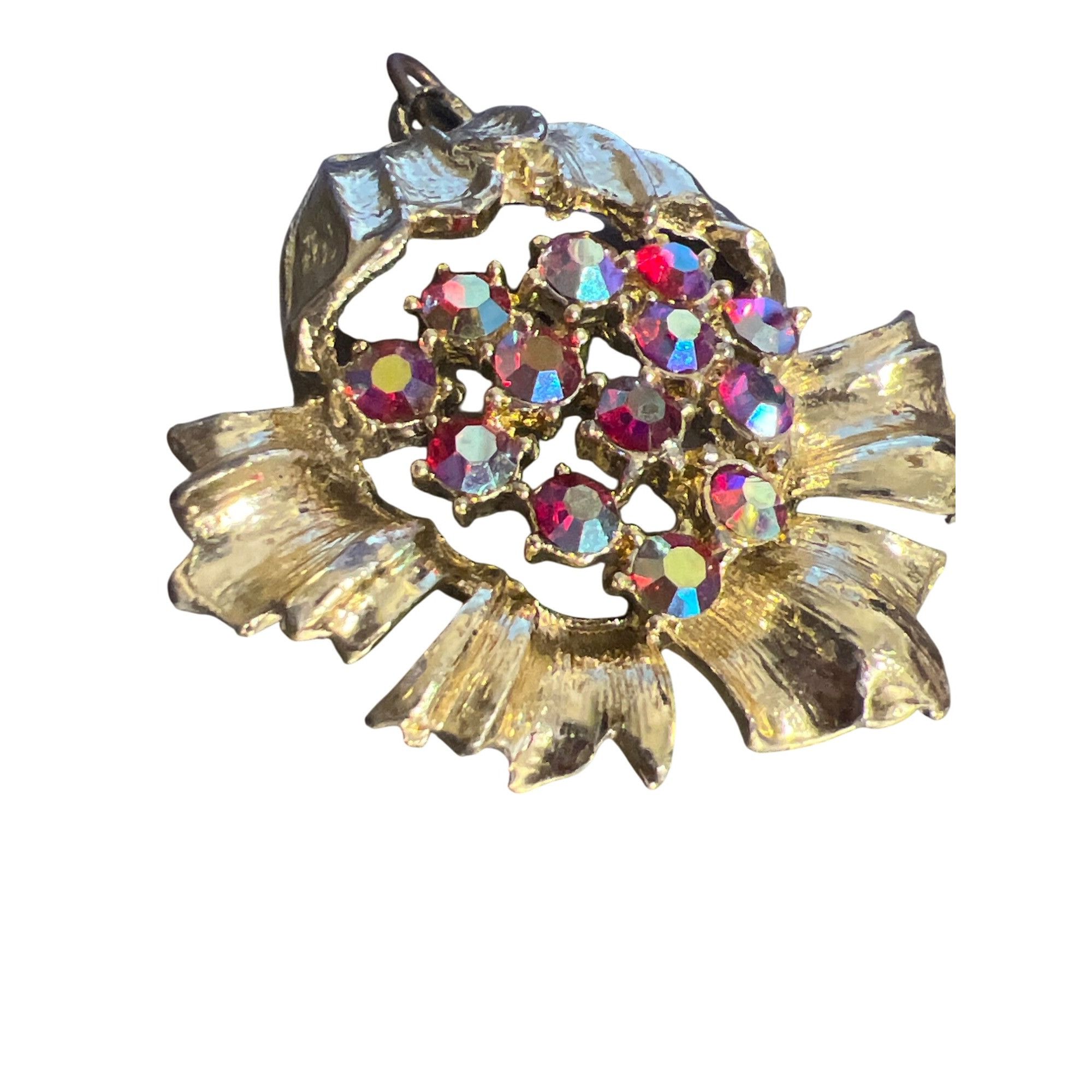 Other Vintage Floral Pendant Pink Red Aurora Borealis Rhinestones Size ONE SIZE - 2 Thumbnail